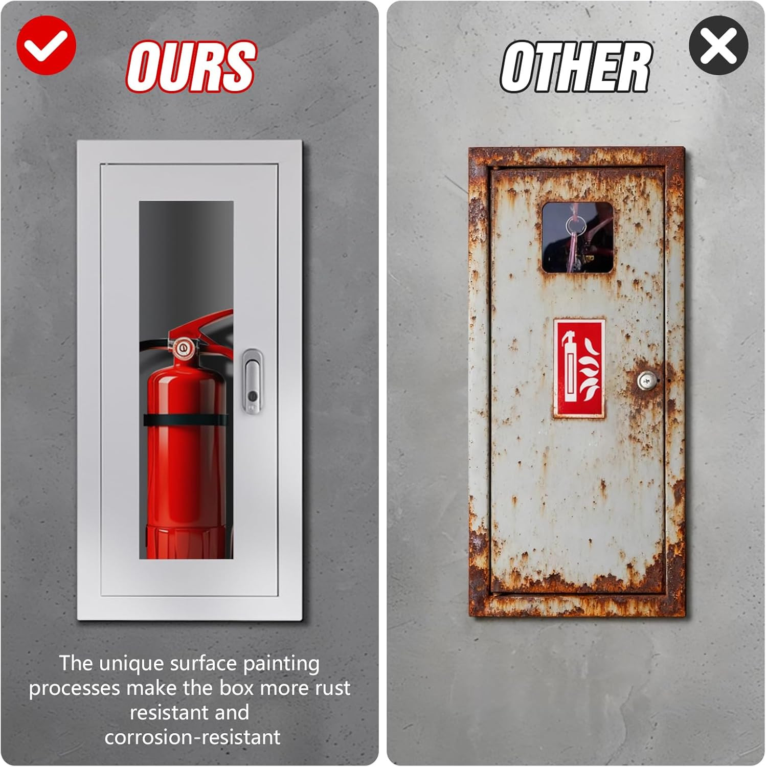 Semi Recessed Fire Extinguisher Cabinet for 5-12 Pounds Extinguisher, White Bake