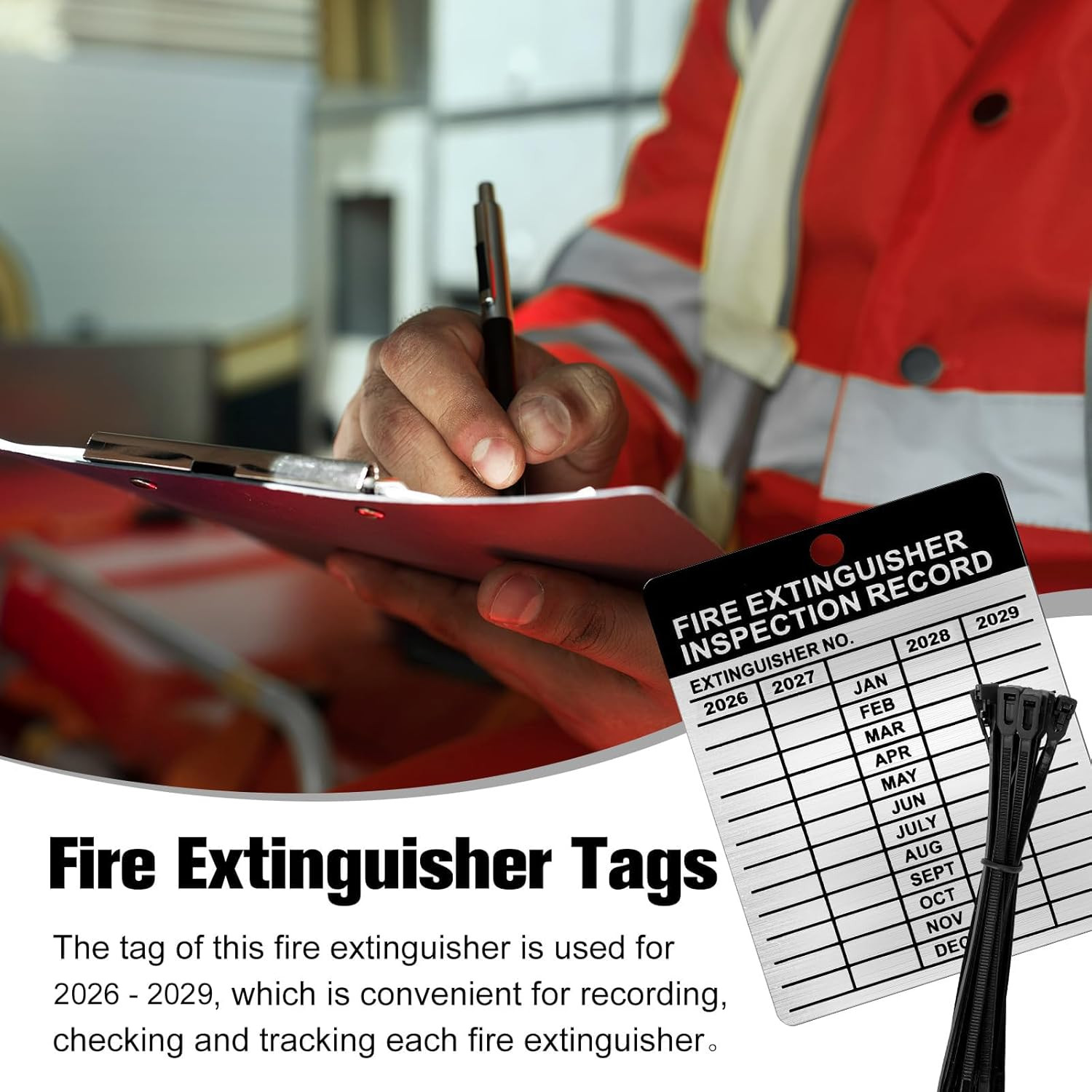 25 Sets of Weatherproof Aluminum Fire Extinguisher Inspection Tags 2026-2029
