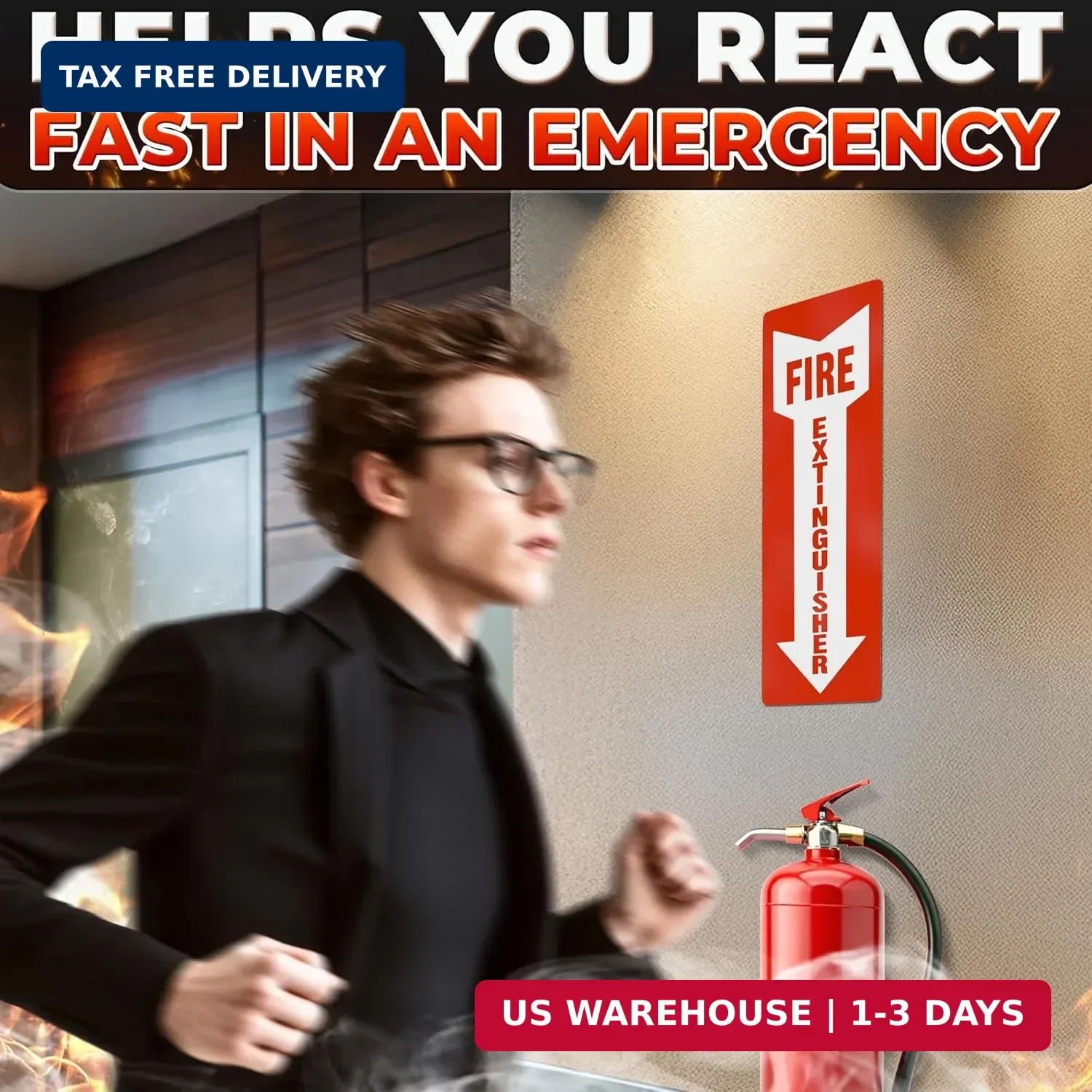 12 Pack High Visibility Fire Extinguisher Signs – 4×11.8″ Fire Extinguisher Stic