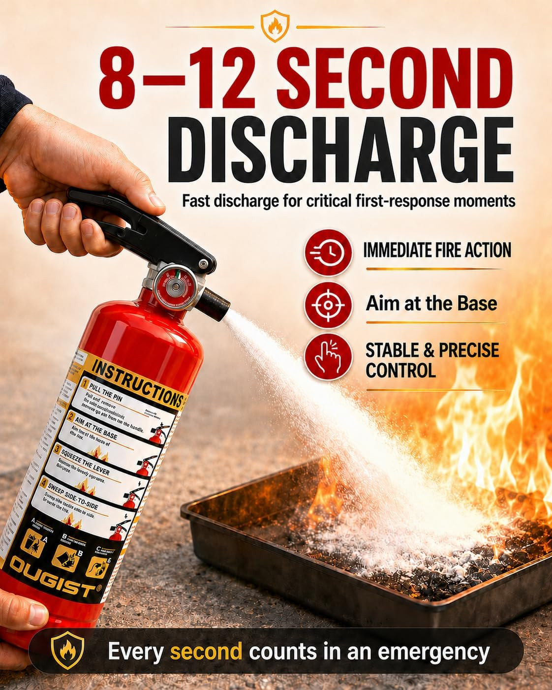 Ougist Essential Fire Extinguisher for Home, 1-A:10-B:C, DRY1L, 1 Pack | Residen