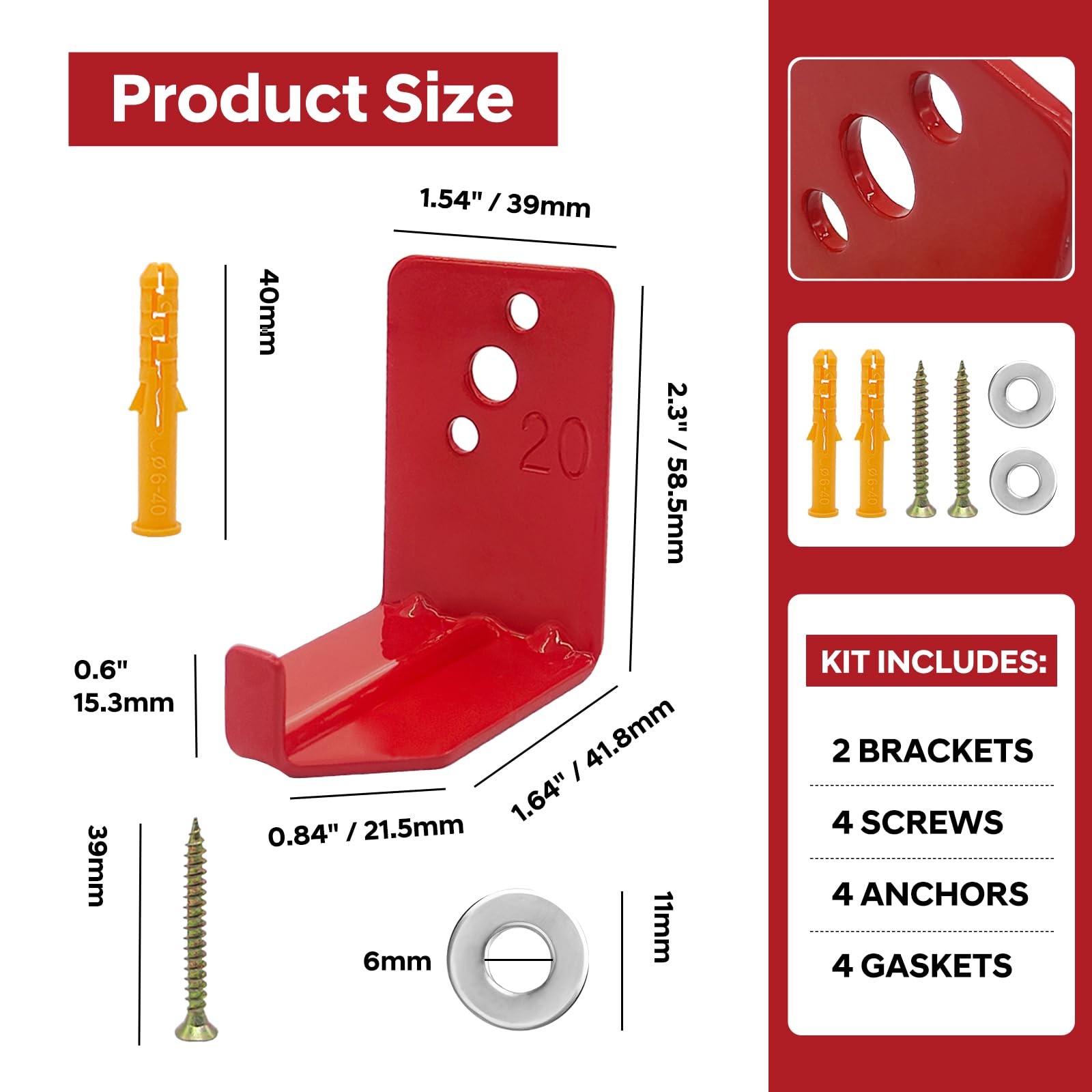 2 PCS Universal Fire Extinguisher Bracket Wall Mount Heavy Duty Hanger Hooks