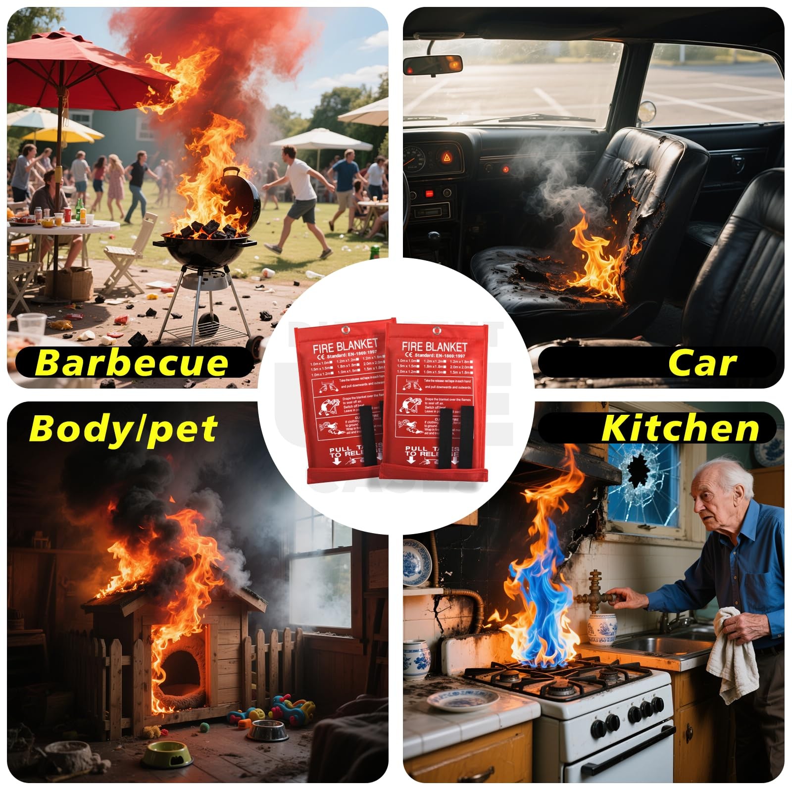 Fire Blanket 4 Pack – 40″ x 40″ Fiberglass Fire Blanket for Home and Kitchen,…
