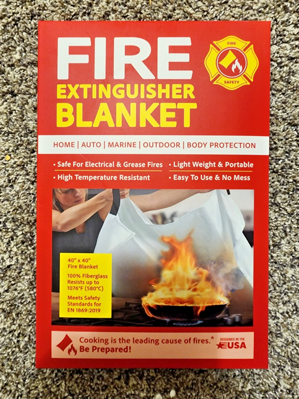 Fire Blanket Extinguisher 40″ X 40″ Fireproof Fiberglass by Klear Concepts