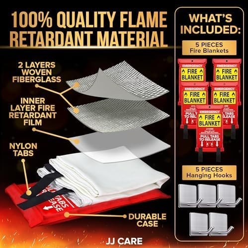 Emergency Fire Blanket 5 Pack – 40″x40″ Heat Resistant Safety Blankets for Home,