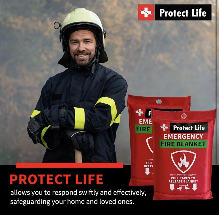 2 PACK PROTECT LIFE FIRE BLANKET, FIRE SUPPRESSION BLANKET FOR HOME FIRE RETARD
