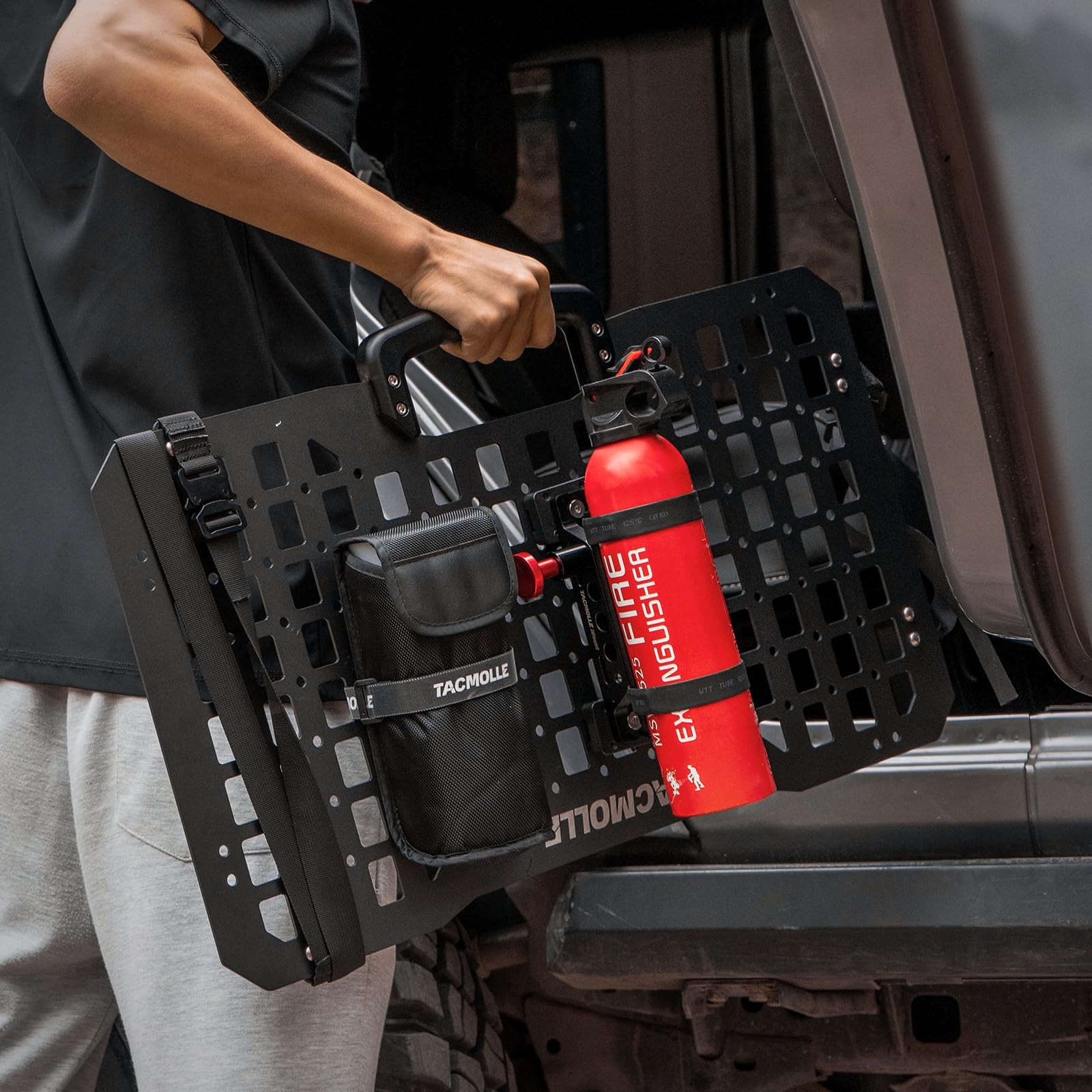Rigid MOLLE Panel Fire Extinguisher Mount with 4 Adjustable Clamps