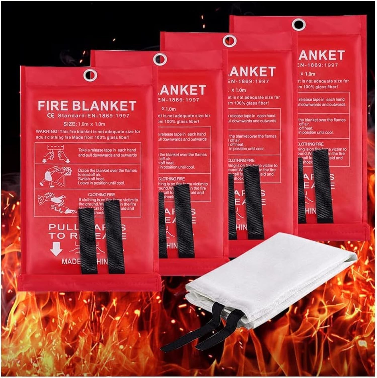Fire Blankets Fire Retardant Blankets 4 Pack Fiberglass Fire Suppression Blan…
