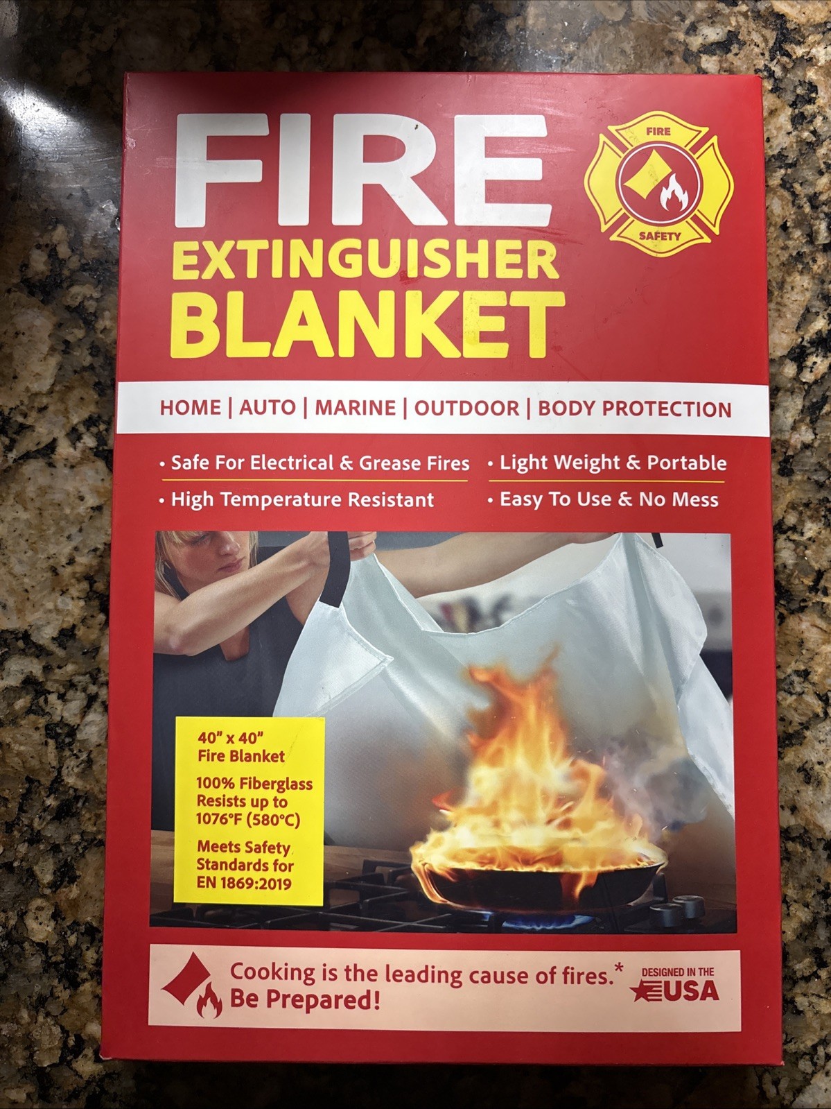 40 In. X 40 In. Fire Extinguisher Blanket For Home, Auto,Marine, Outdoor Body