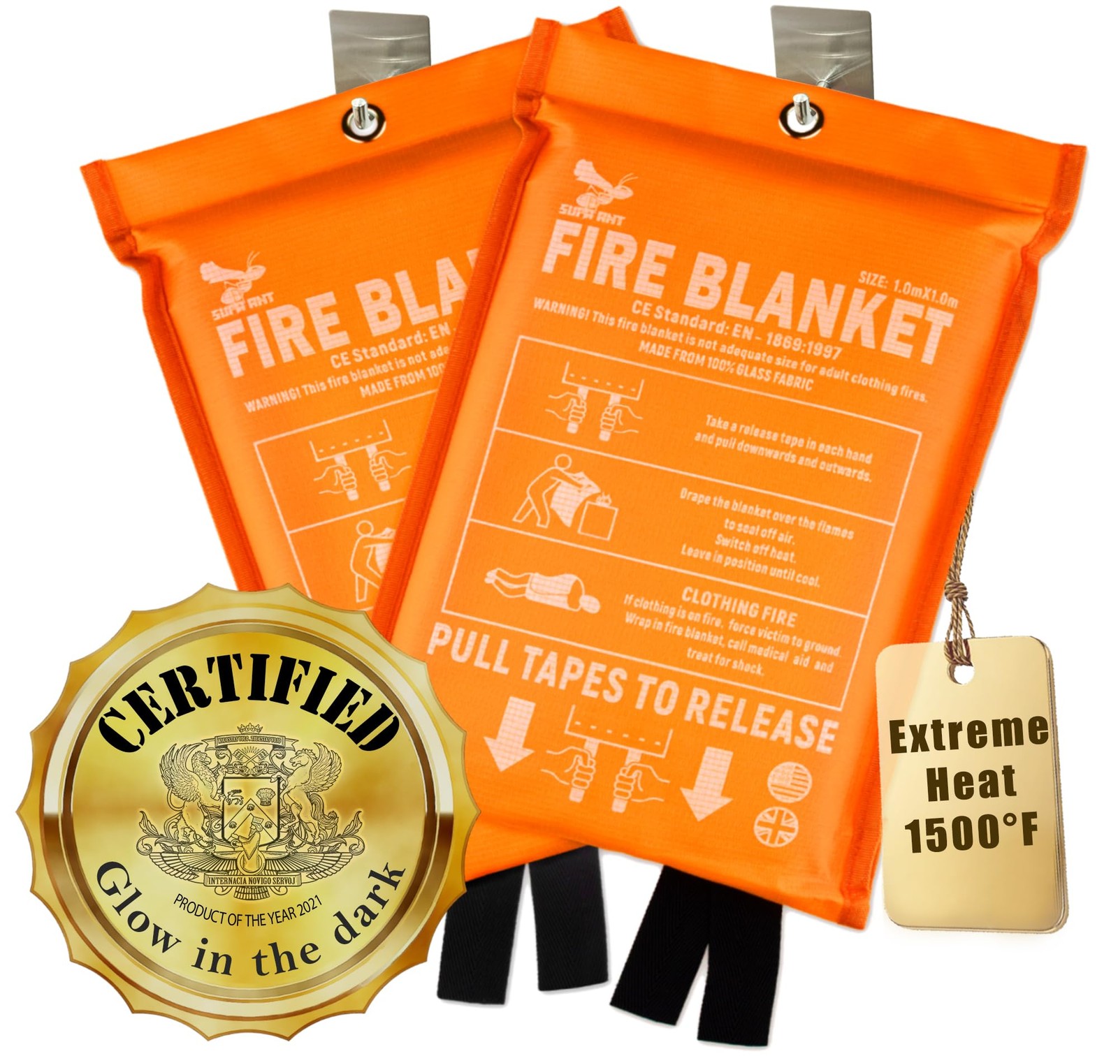 Fire Blanket – 1500F CE Certified Emergency Fire Blanket for Home and Kitchen…