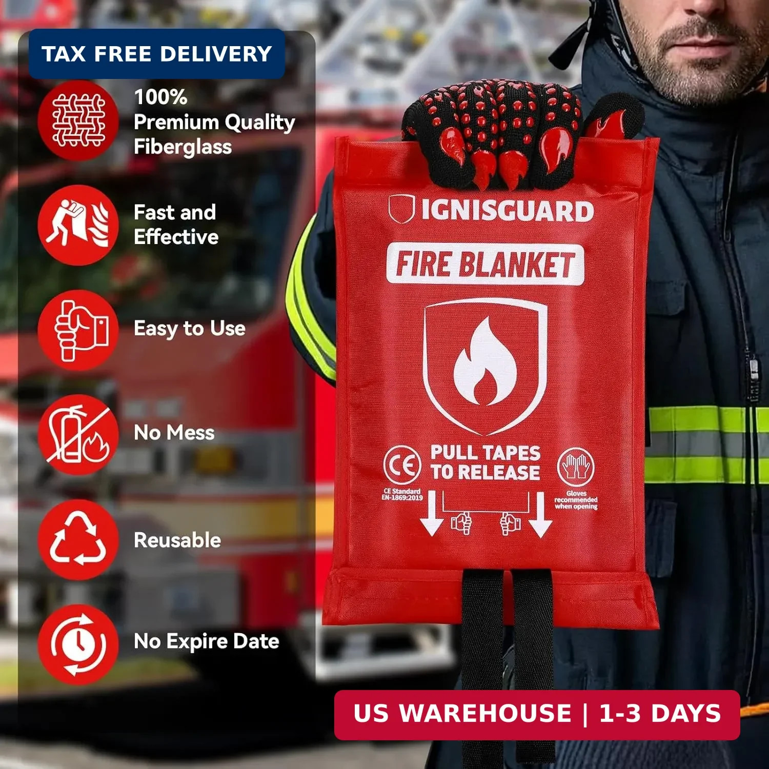 Emergency Fire Blanket for Home and Kitchen, 1-Pack 40″x40″ Fiberglass Fire Supp