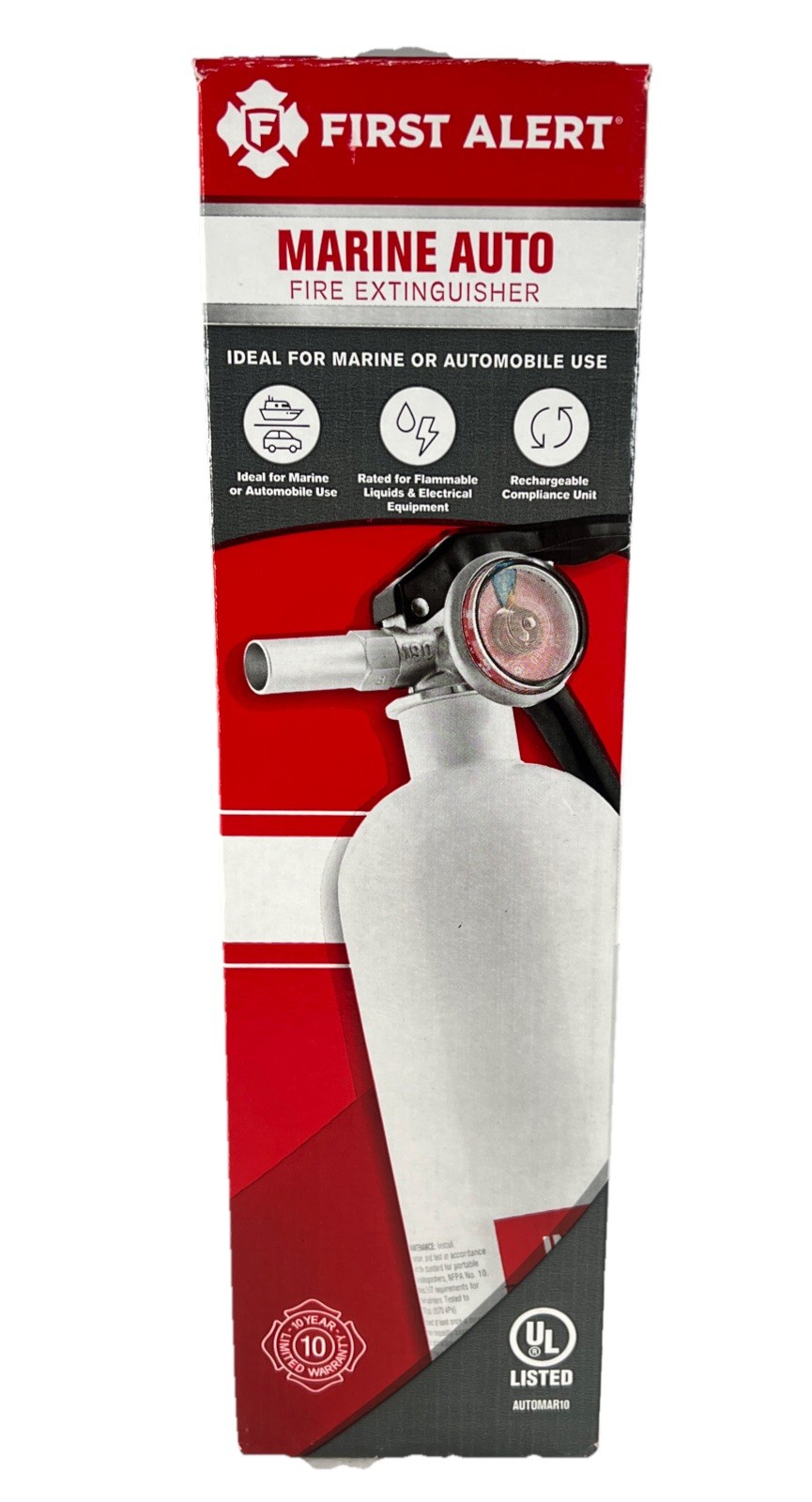First Alert FE10GR Rechargeable Marine Fire Extinguisher NIB