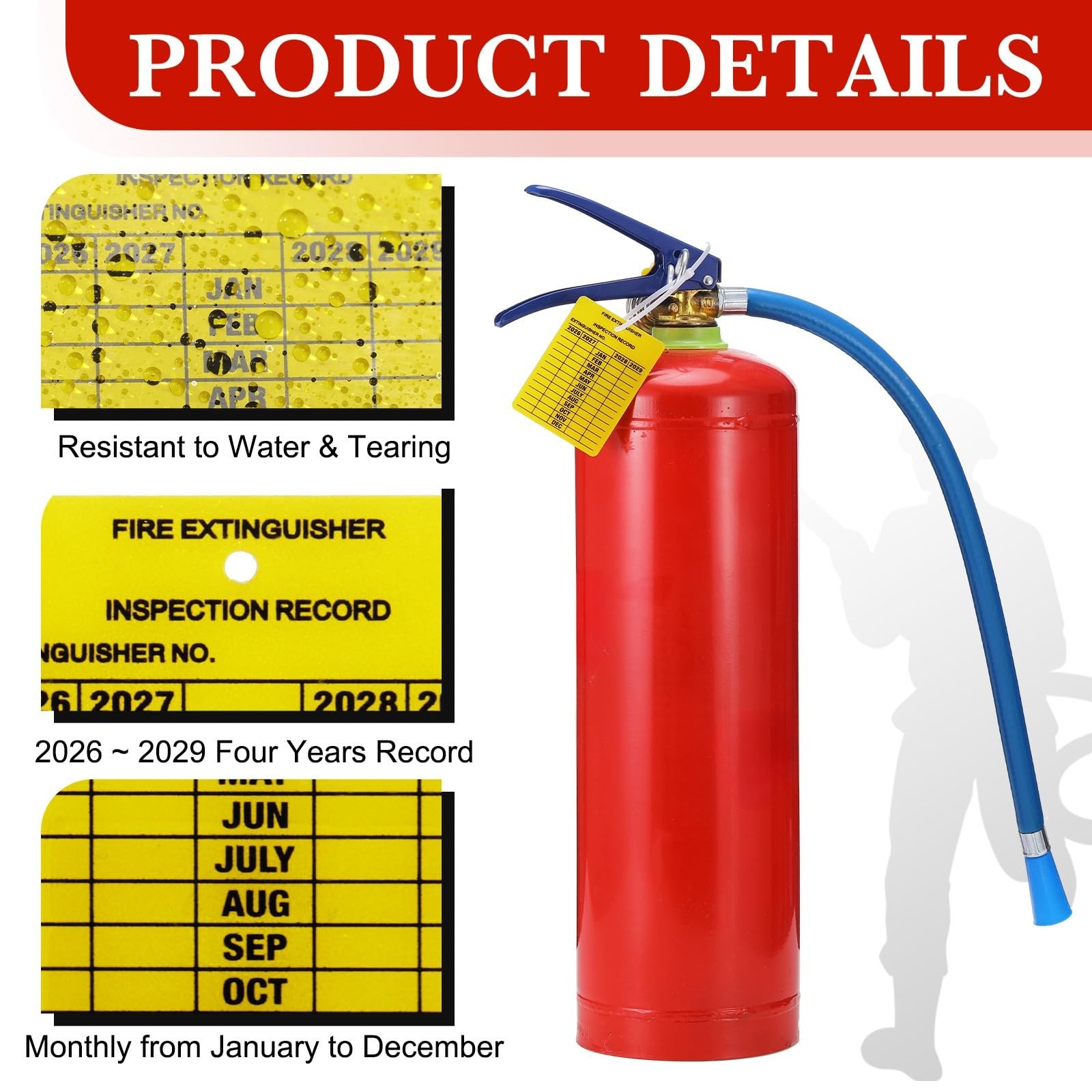 200 Pack Fire Extinguisher Tags Monthly Inspection Yellow Plastic 20262029 Du…