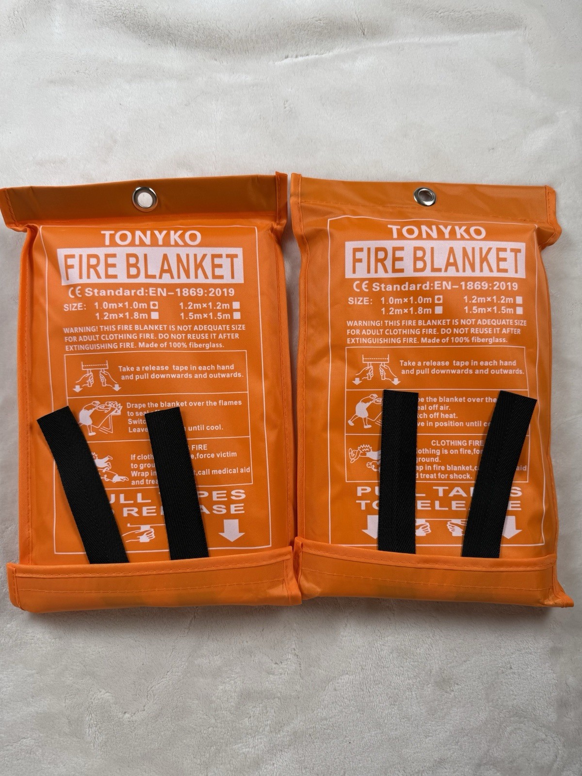 Tonyko Premium Fire Blankets (2) 1.0m x 1.0m 1869:2019 Home Office Emergency