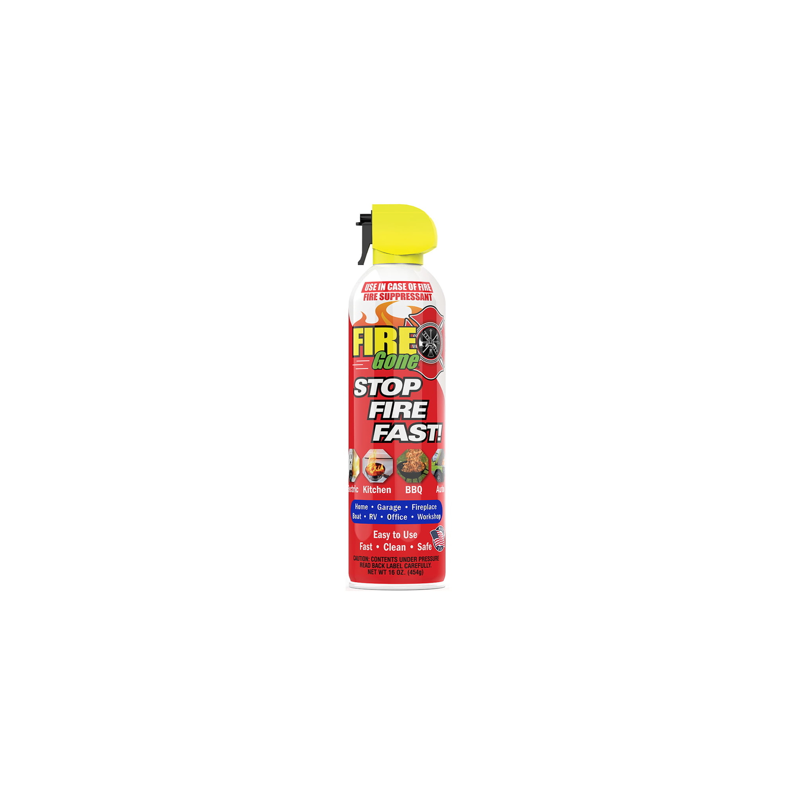 Fire Gone 16 oz Fire Extinguishing Suppressant Aerosol Can (Pack of 1) Class A,
