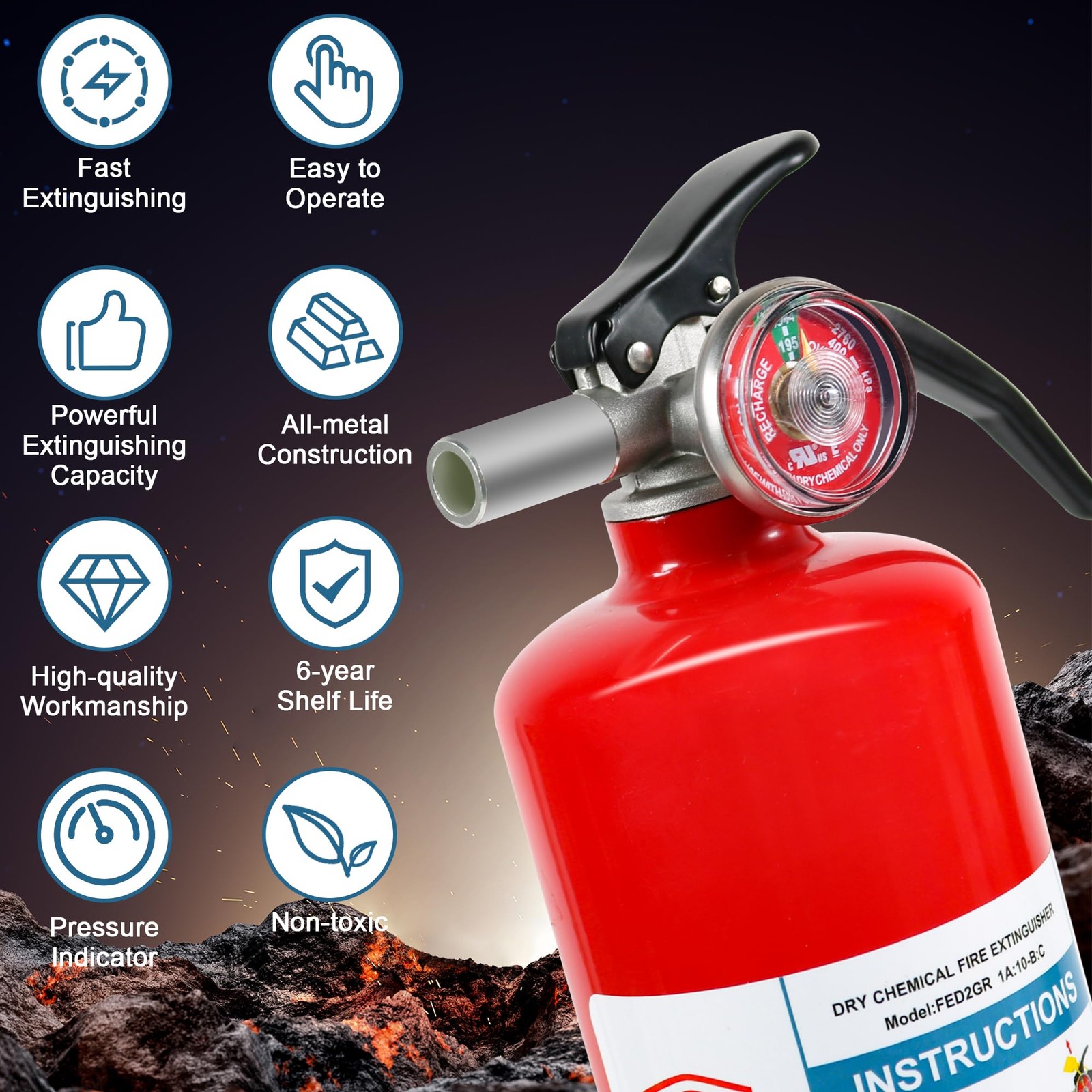 2 Pack ABC Dry Chemical Fire Extinguishers, 2.5 lb 1A:10B:C Rating for Home, Car