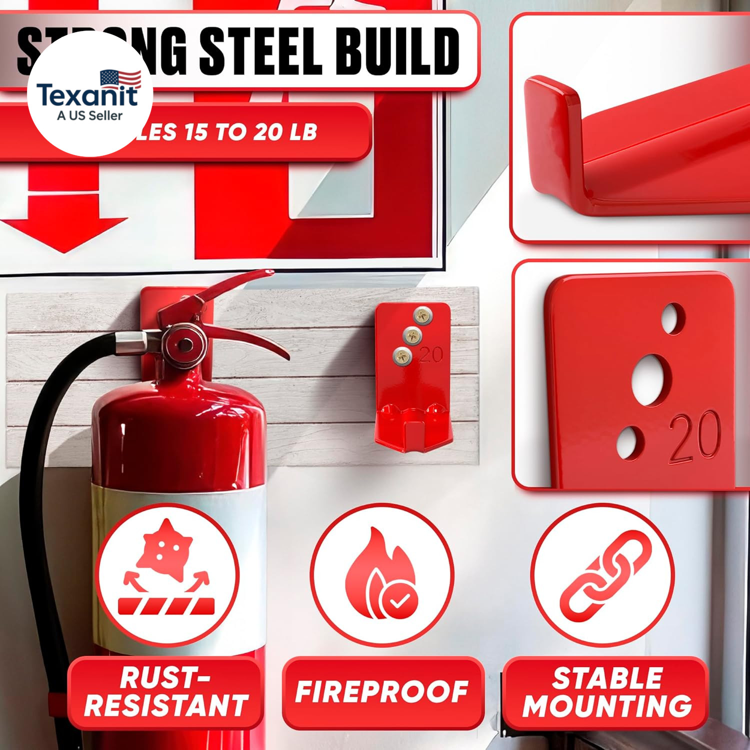 Fire Extinguisher Mount Brackets Set of 4, Heavy Duty Wall Mount Hook 2.36 X 1.5