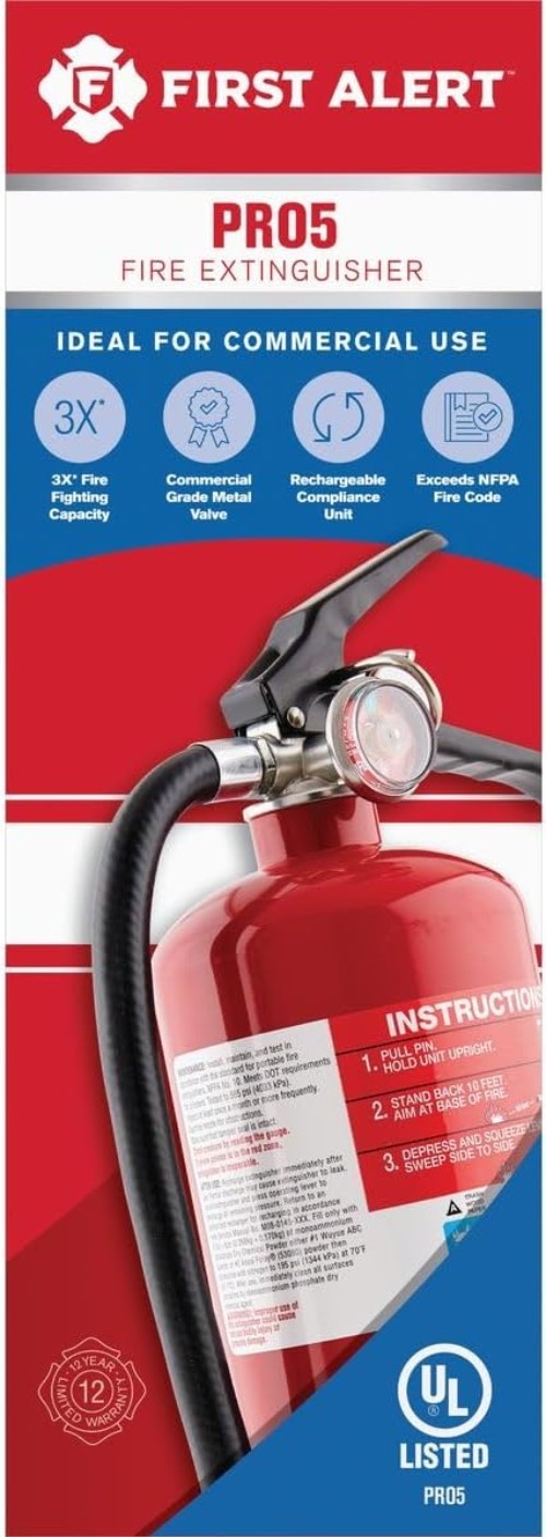 Heavy Duty Metal Fire Extinguisher – 3-A:40-B:C, Ideal for Home or Office