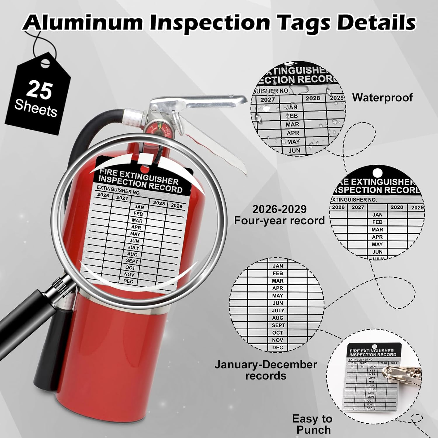 50 Sets Metal Inspection Tags Safety Inspection Tags Fire Extinguisher Inspectio