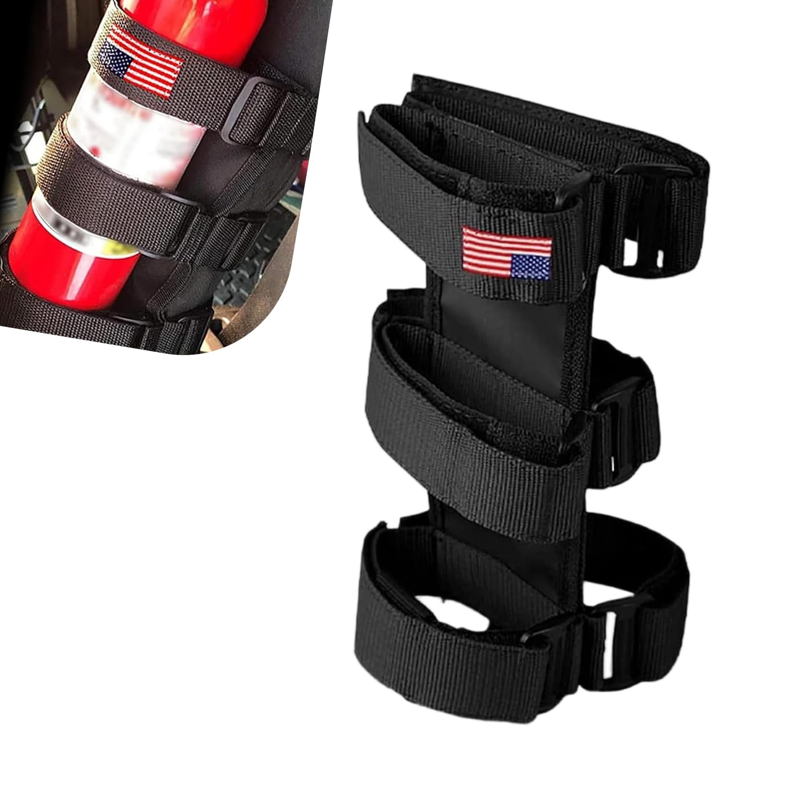 Car Roll Bar Fire Extinguisher Holder, Adjustable Flag Decorated Fire Extingu…