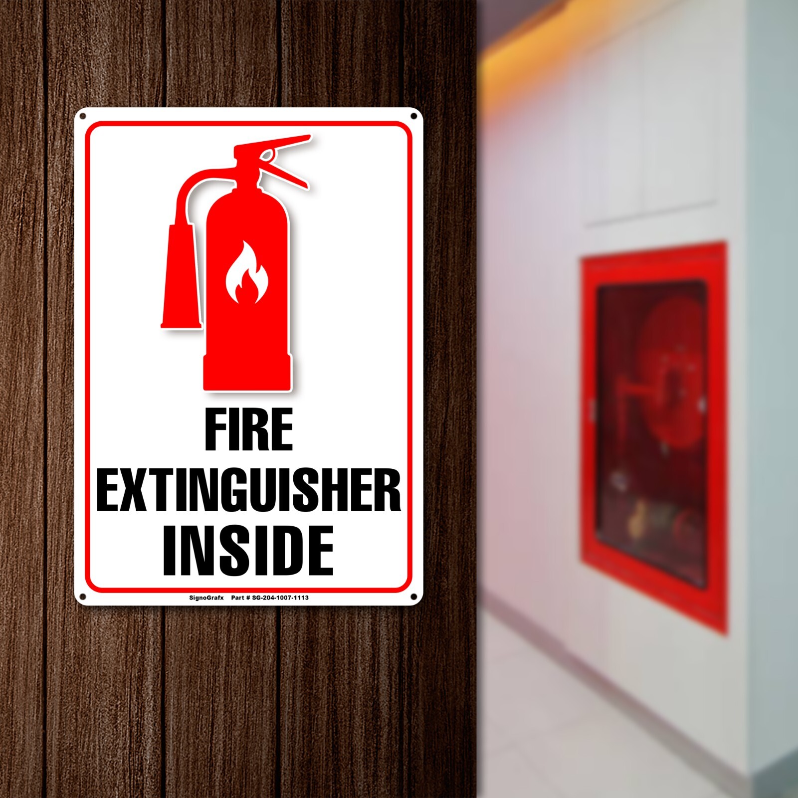 SIGNOGRAFX Fire Extinguisher Sign, Fire Safety, 10″x7″ Security for School & Lab