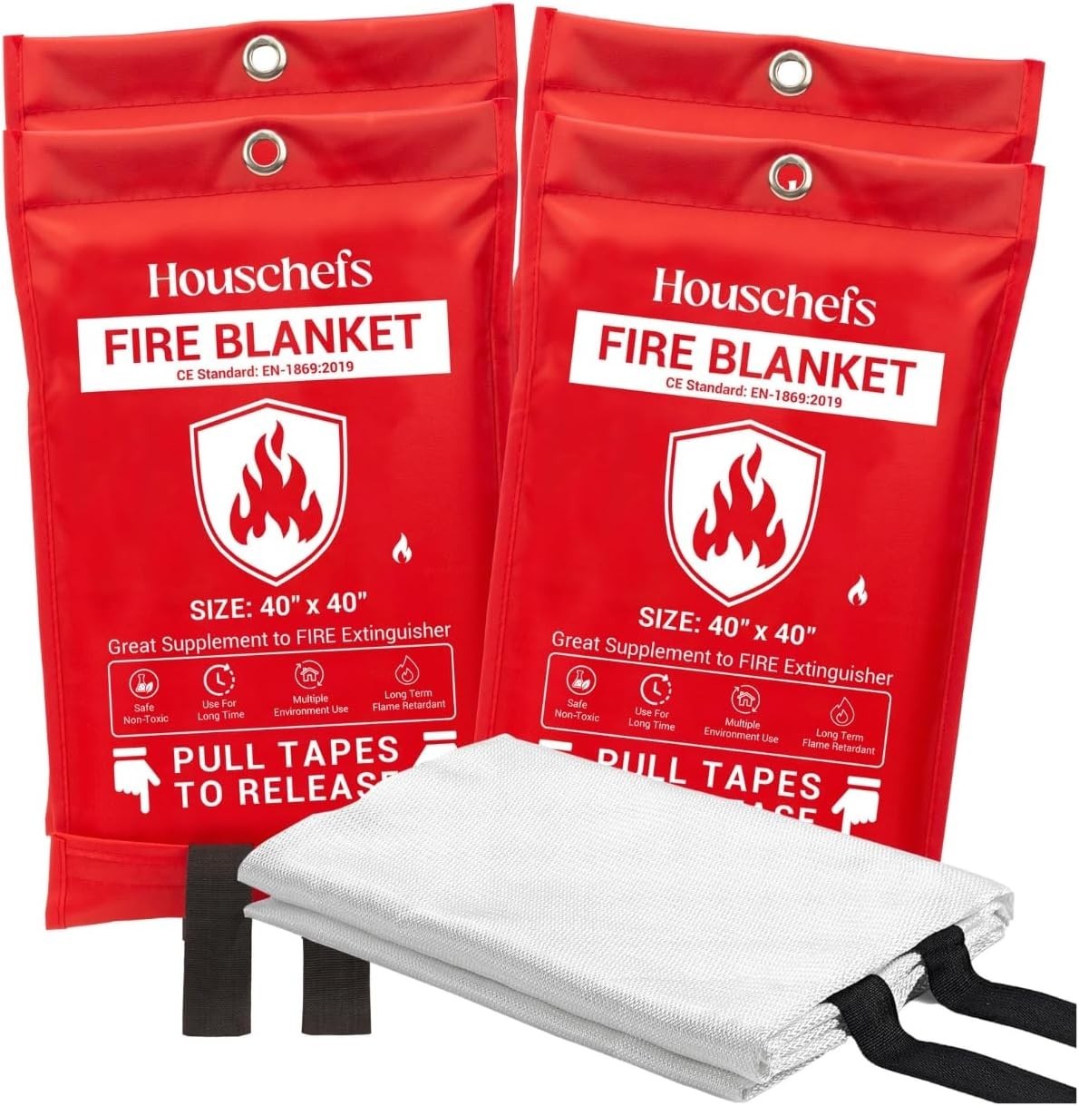 Emergency Fire Blanket – Fireproof 40” x 40” | 4 Pack for Home & Camping Safety
