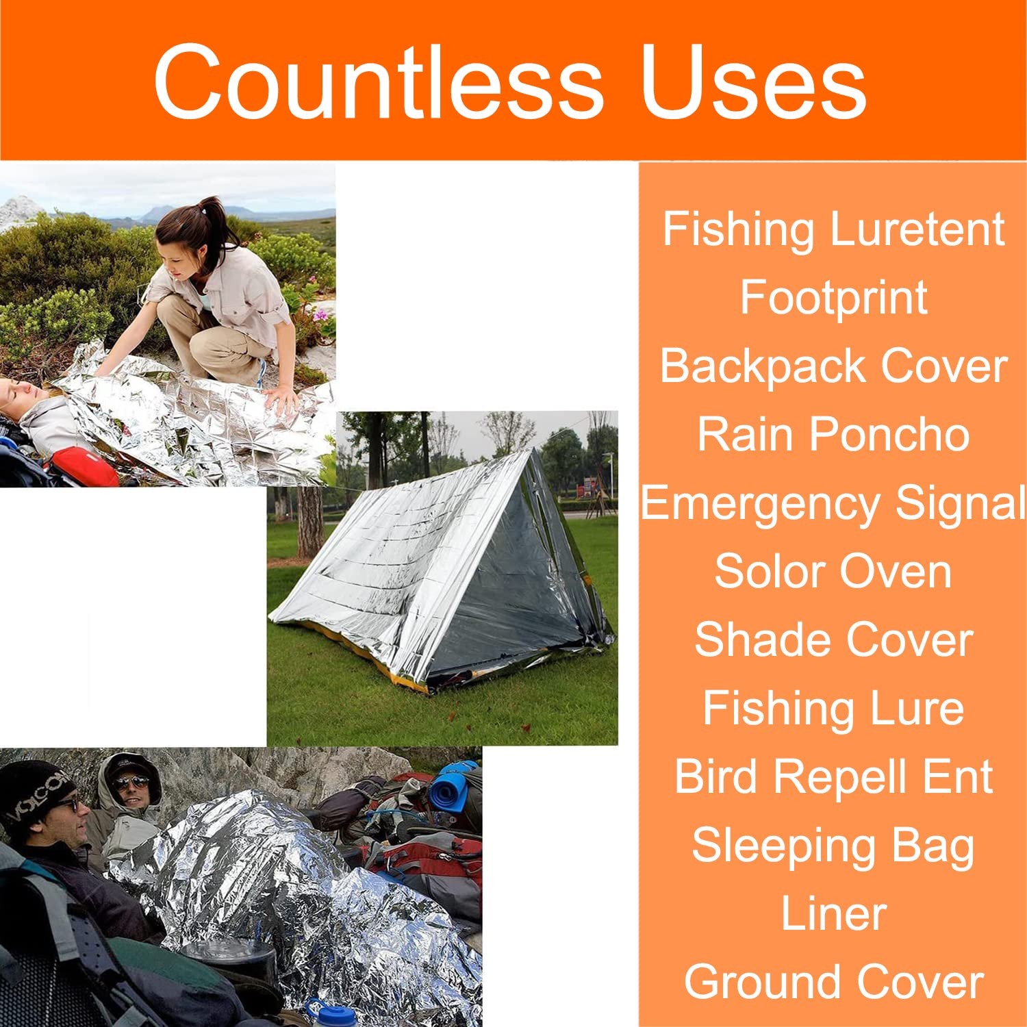 50 Pcs Emergency Mylar Thermal Blanket, Gigantic Space Blanket 82 * 52 in. fo…