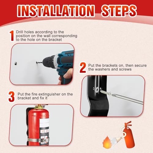 Therwen 2Pc Fire Extinguisher Bracket 5Lb Wall Mount Steel 9×2.5In Black Truck