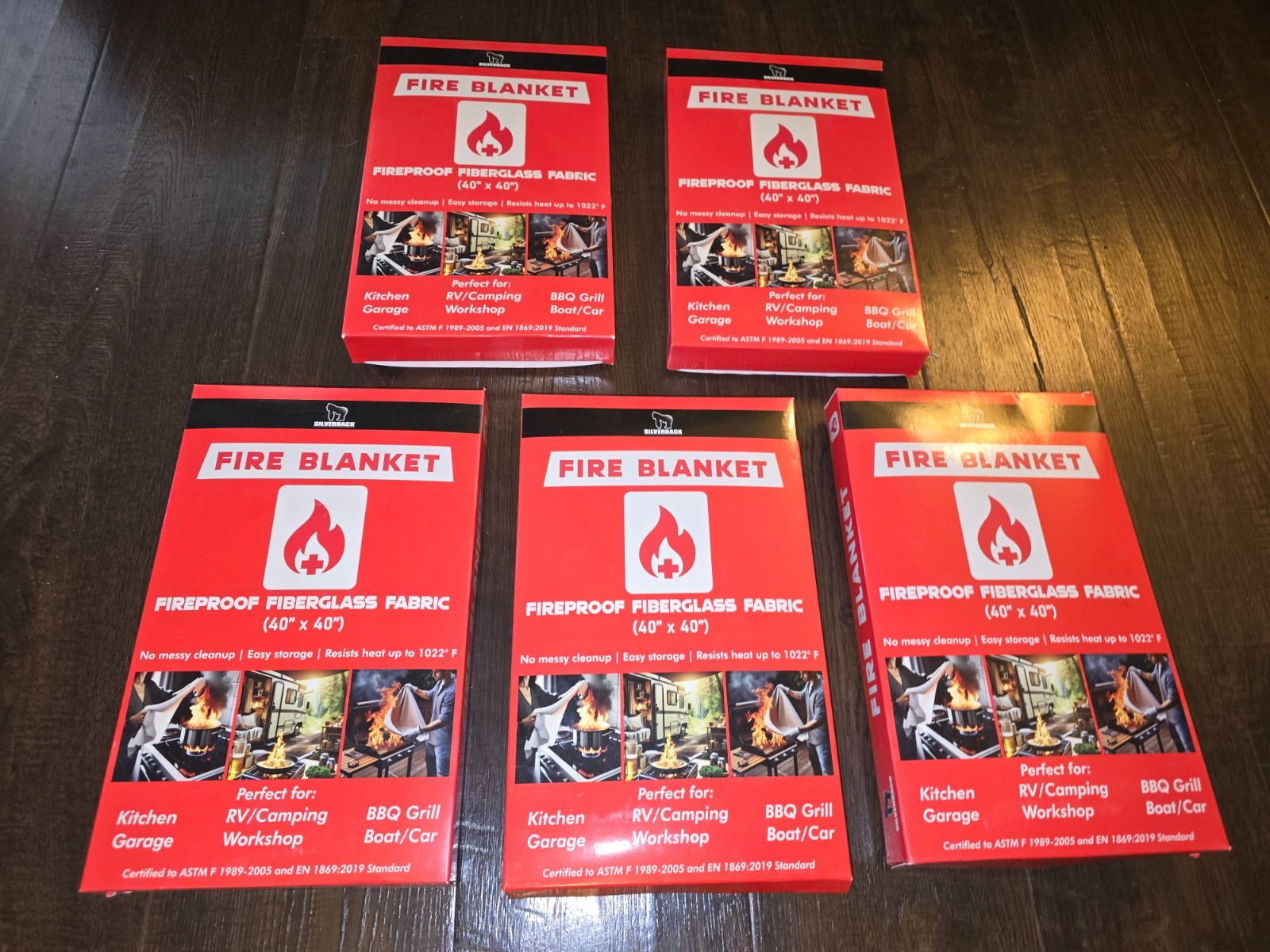 Lot of 5 Silverback 40″ X 40″ Fireproof Fiberglass Fire Blanket New