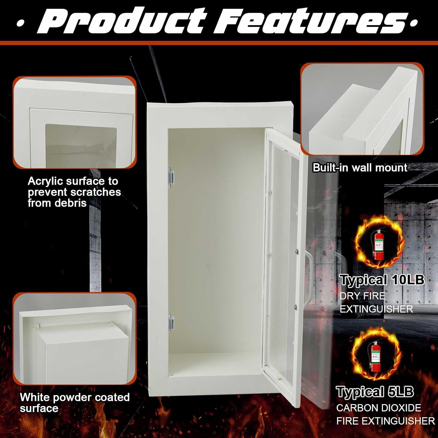 Semi-Recessed Fire Extinguisher Cabinet with Magnetic Door, White Steel Box