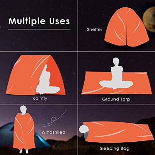 Emergency Thermal Sleeping Bag, Survival Bivvy Sacks Blanket with Whistle, Wa…