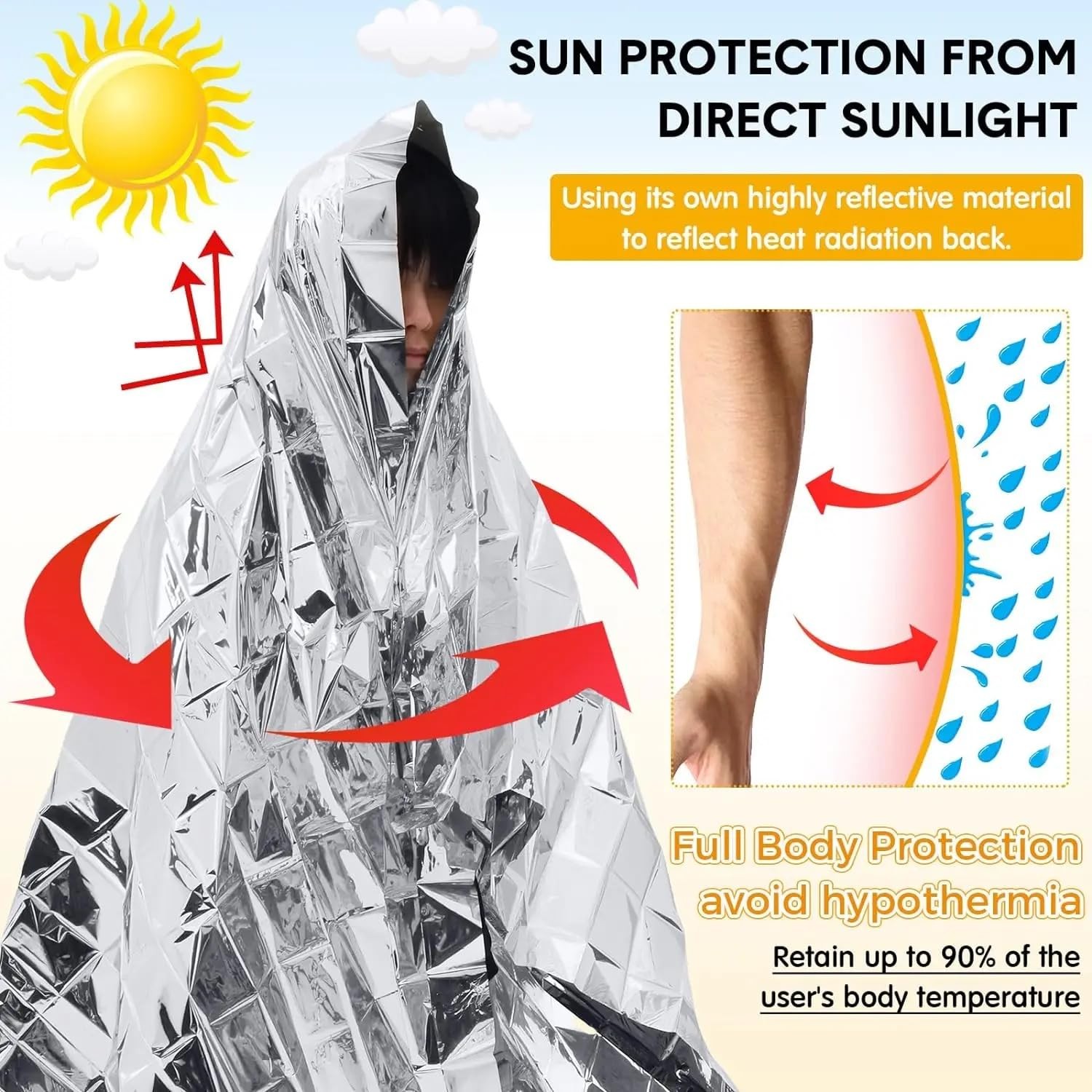 Emergency Survival Blanket, Mylar Thermal Blanket, Gigantic Space Blanket 82″…