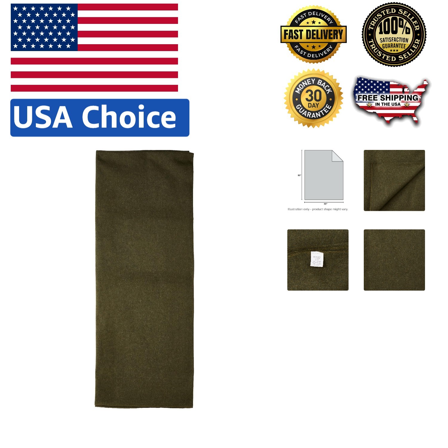 Heavyweight 66″ x 90″ Olive Drab Wool Blanket – Perfect for Camping & Hiking