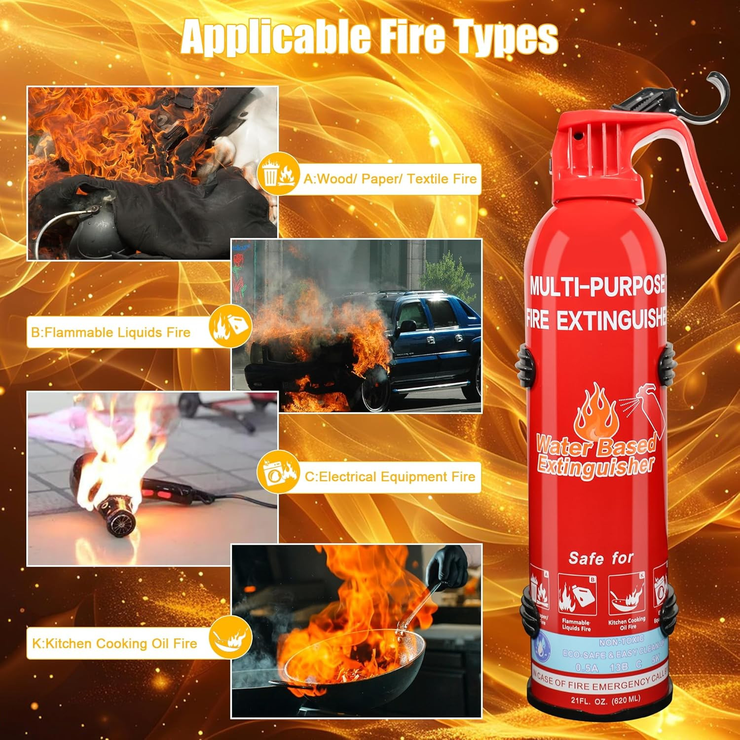 Fire Extinguisher for Home with Mount, 6 Pack Upgraded 8-In-1 Portable Fire Exti