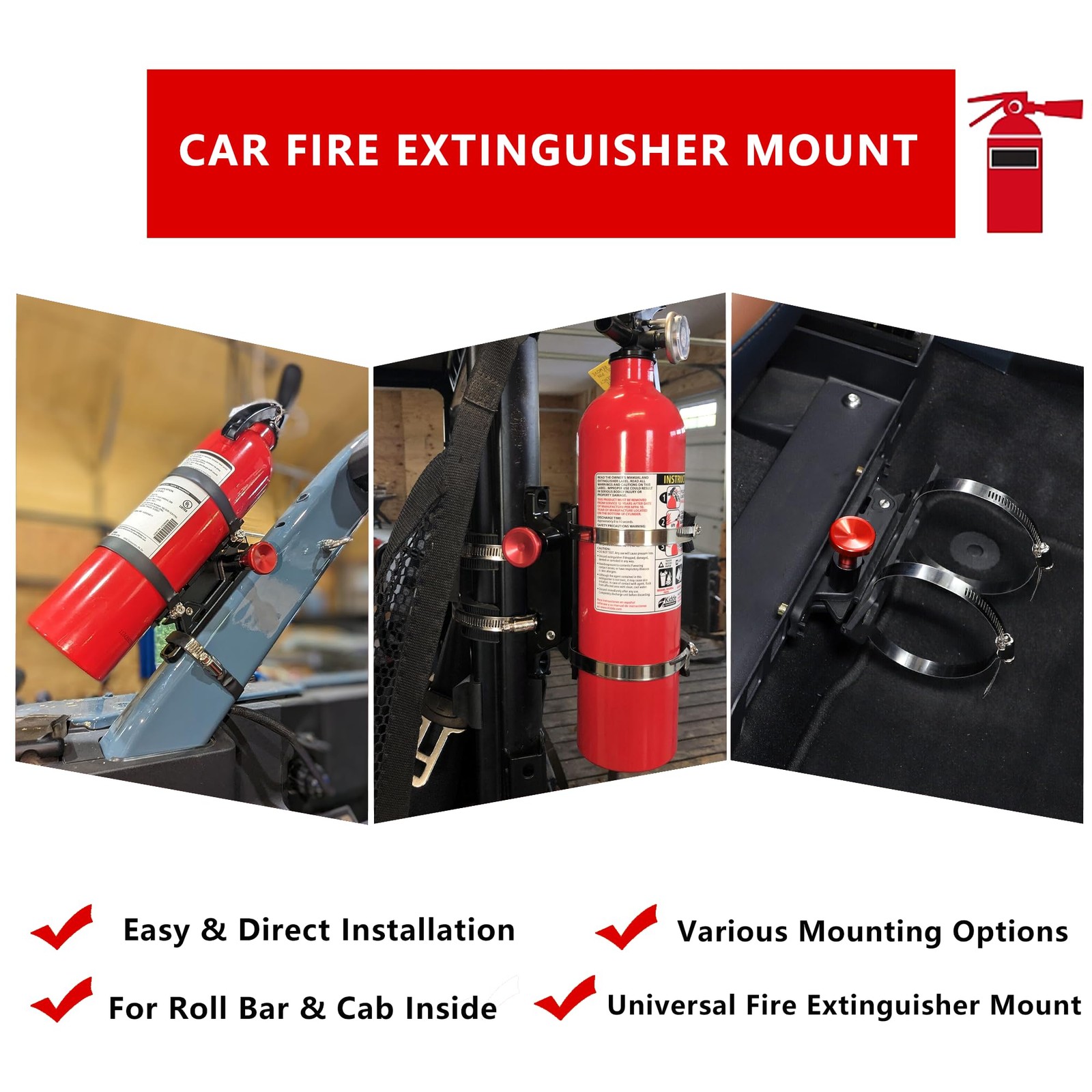Quick Release Fire Extinguisher Mount – Aluminum Adjustable UTV Roll Bar Fire