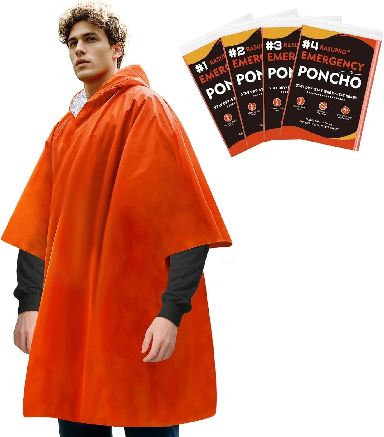 4 Pack Emergency Mylar Blanket Poncho | Waterproof Rain Ponchos | Reusable Pa…