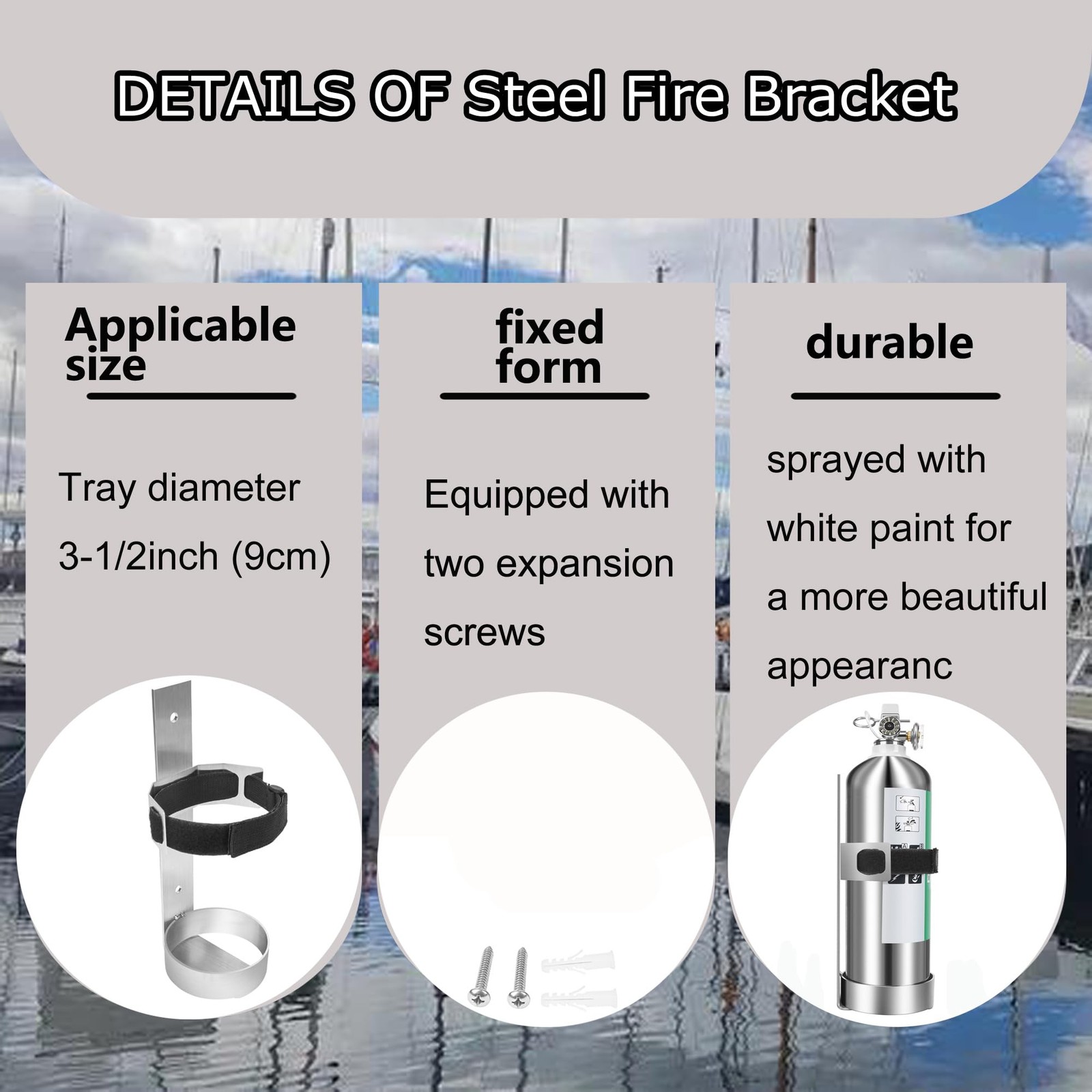 Silver 304 Stainless Steel Boat Marine Fire Extinguisher Mount Bracket Strap