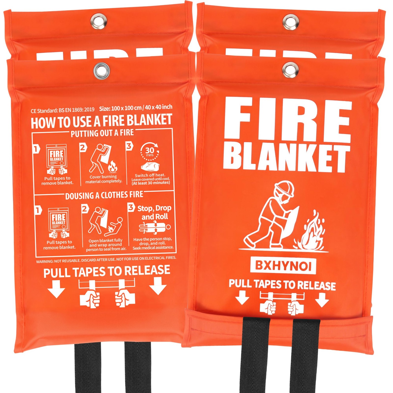 Emergency Fire Blanket 4 Pack 40″x40″, Essential Fire Safety Blanket for Kitc…