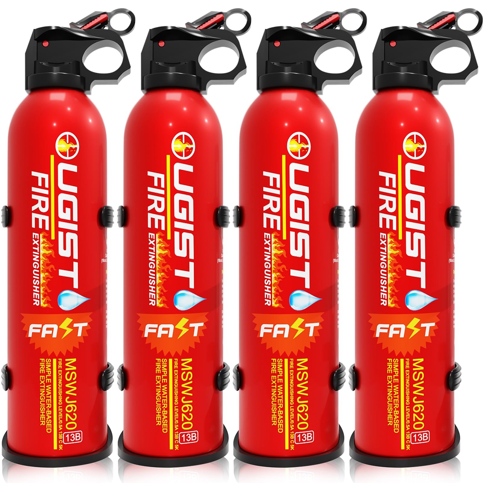Multipurpose Fire Extinguisher (4 Pack 21oz Each) with Wall Mount Bracket Water