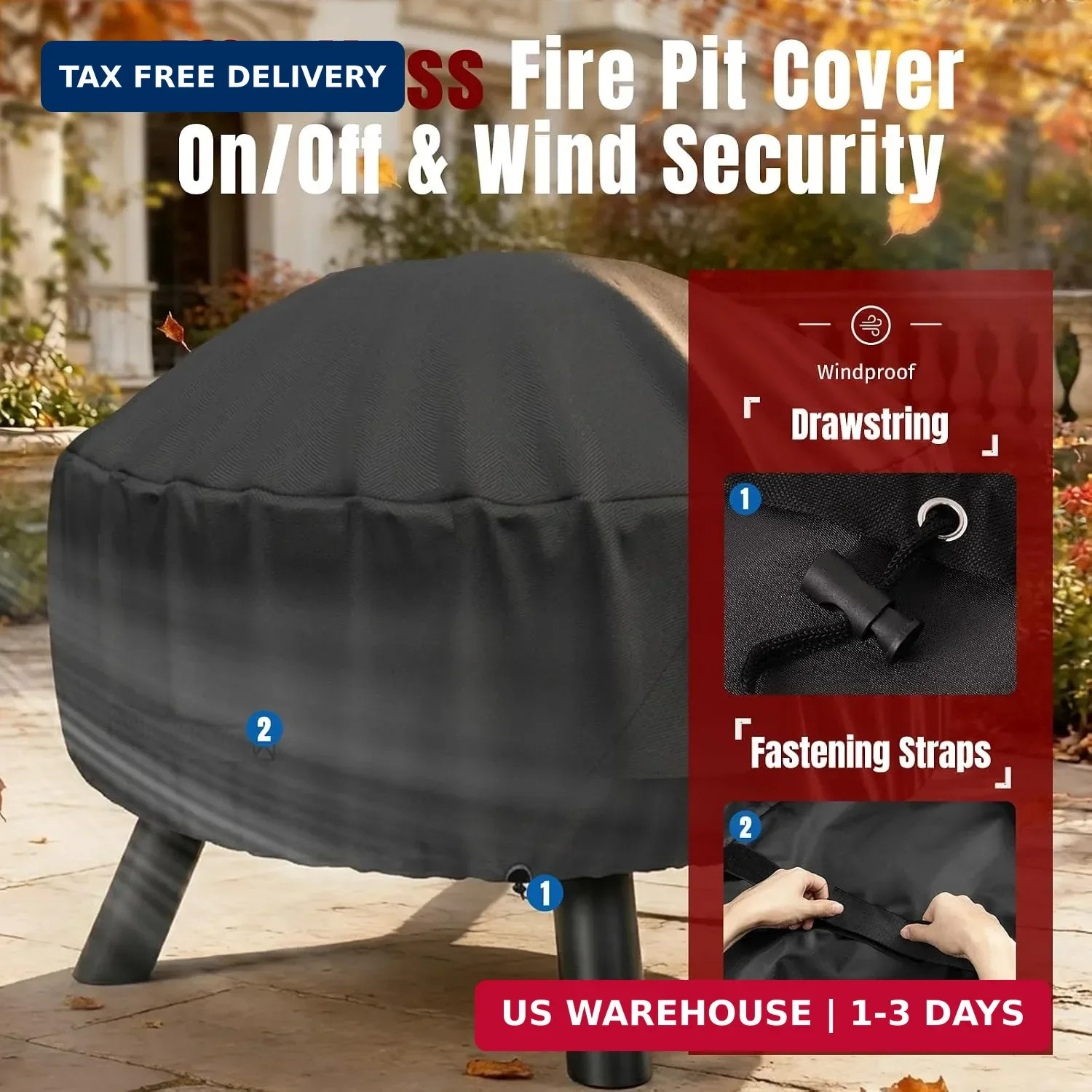 SHINESTAR Round Fire Pit Cover for 22-32 Inch Fire Pit – Waterproof and Windproo