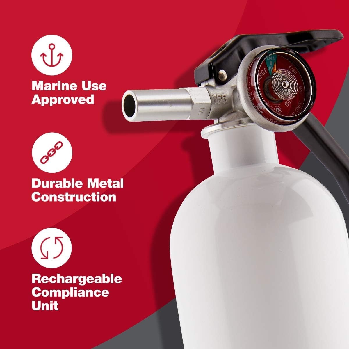 First Alert Marine Fire Extinguisher UL 1-A:10-B:C FE1A10GR 14″ US Coast Guard