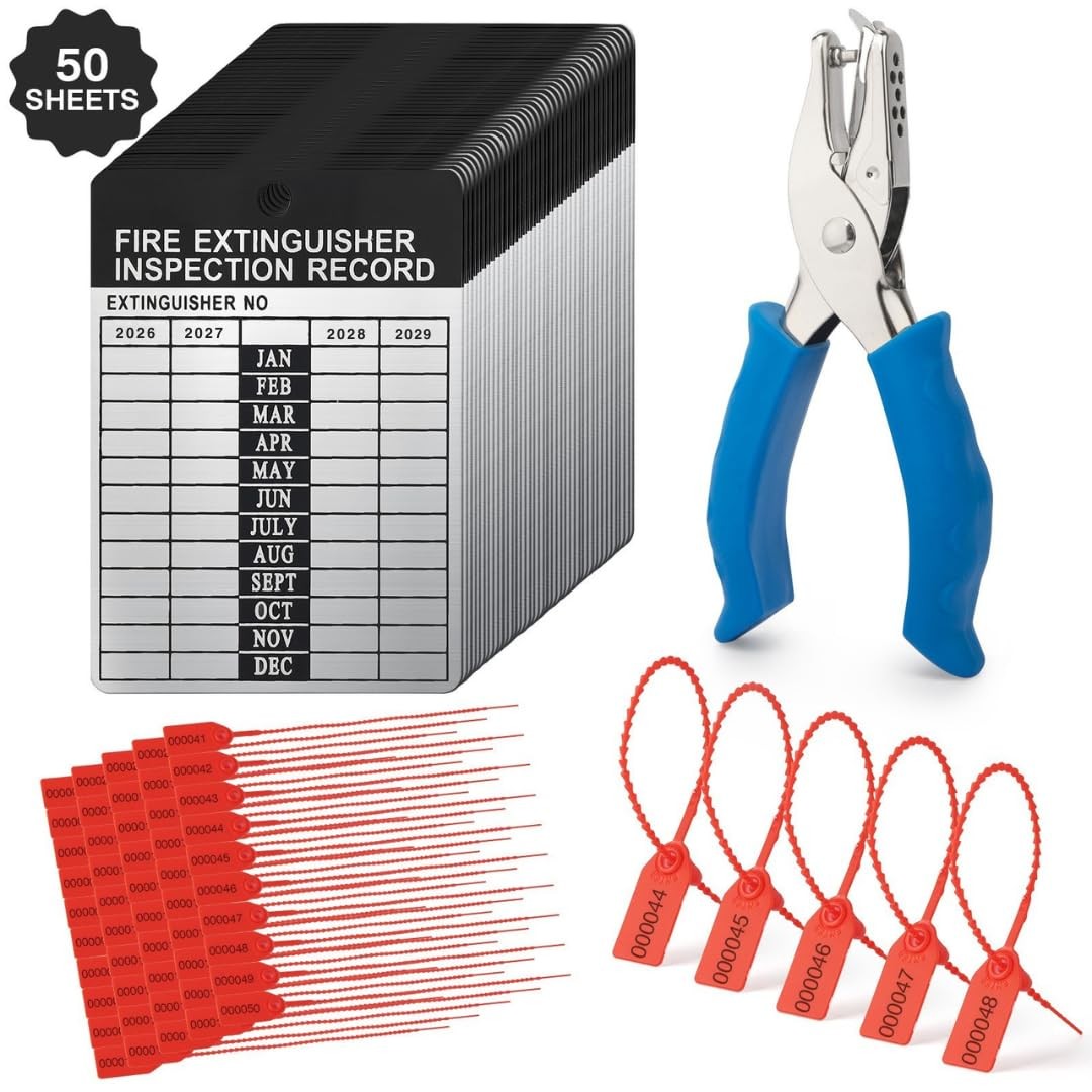 50 Sets 2026–2029 Fire Extinguisher Tags Aluminum Metal 50, 2026-2029