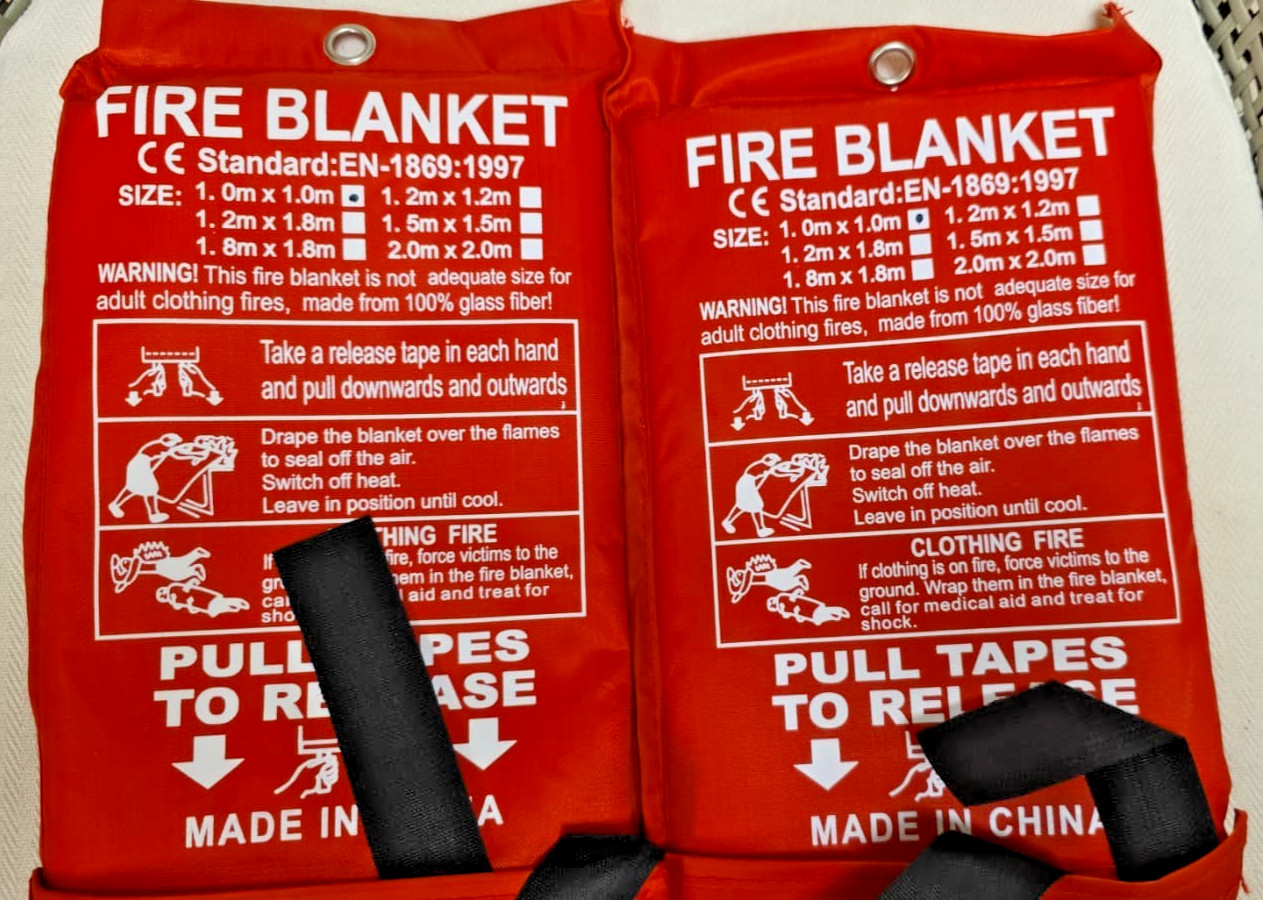 Lot of 2 New Emergency Fire Blankets 1m x 1m Safety Suppression for Home Kitchen