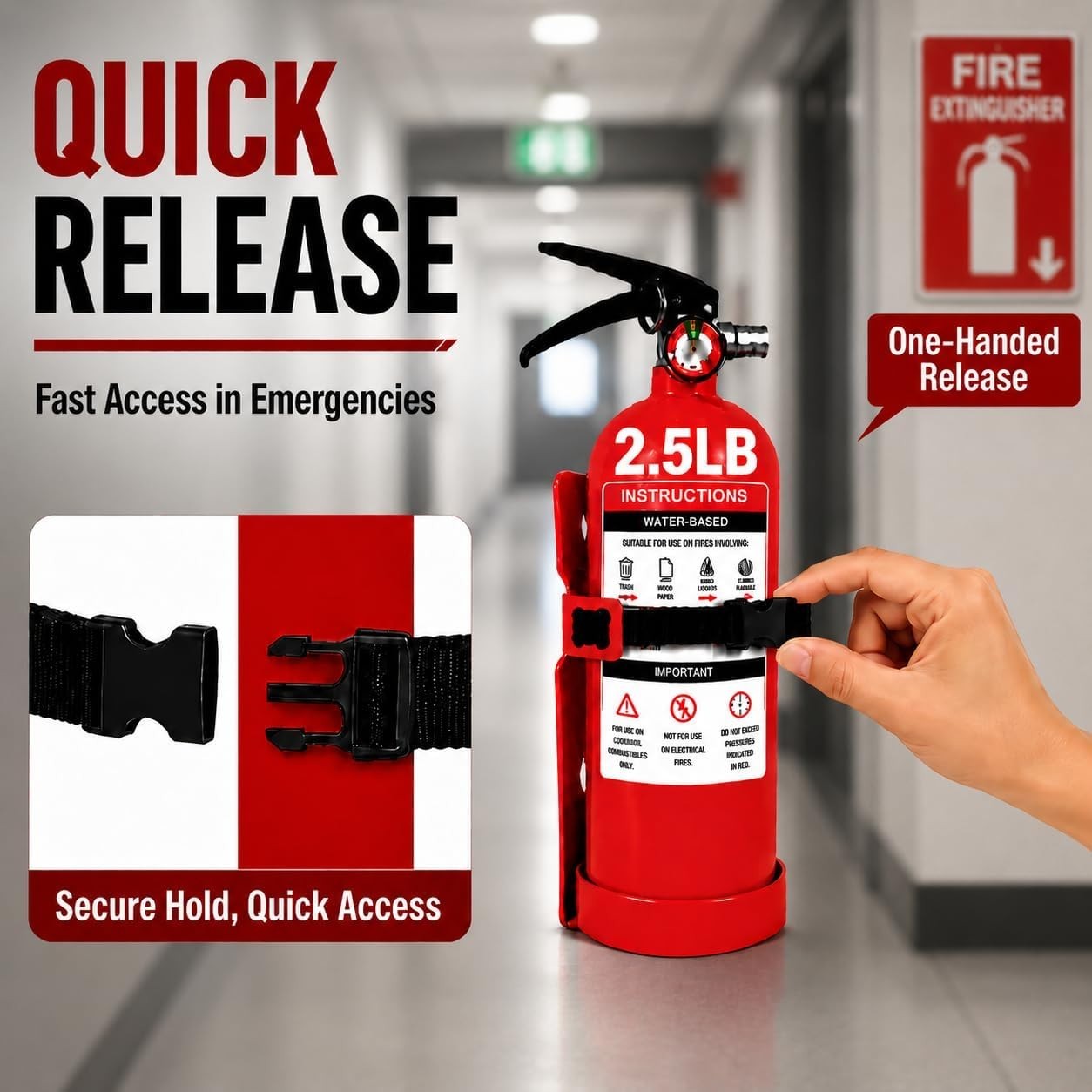 Compact Fire Extinguisher Wall Mount Bracket – Heavy Duty Quick Release Holde…