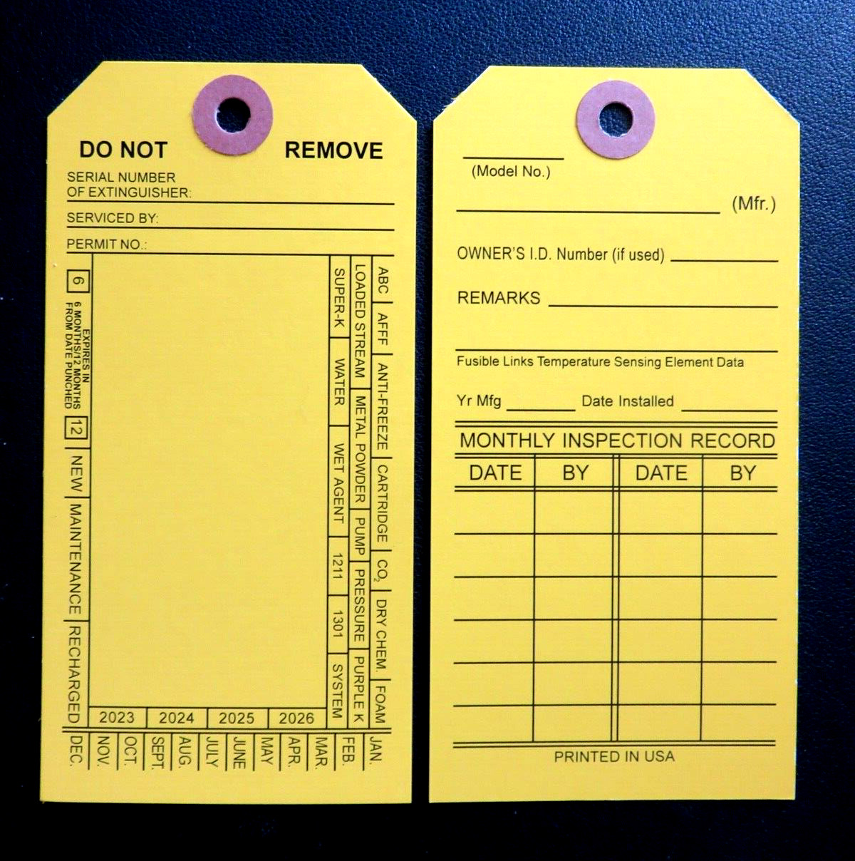 🔥🧯25 FIRE EXTINGUISHER DOUBLE SIDED INSPECTION TAGS 2023-2026 5 1/4 X 2 ½
