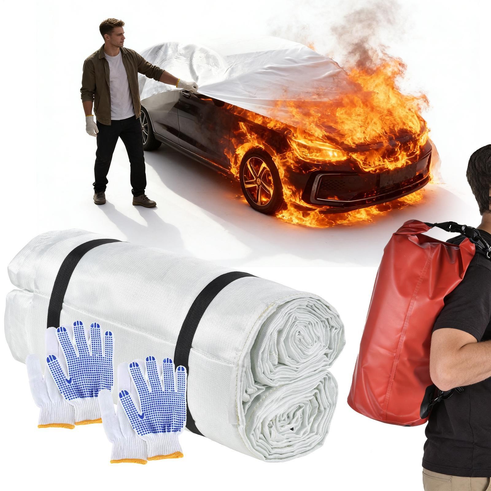 Emergency Fire Blanket for Car, Large Fiberglass Fire Suppression Blanket