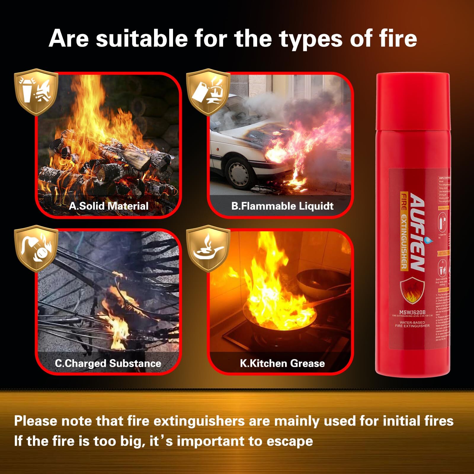 Aufien Fire Extinguisher for Home, Non-Toxic Fire Extinguishers for Vehicle,Kitc