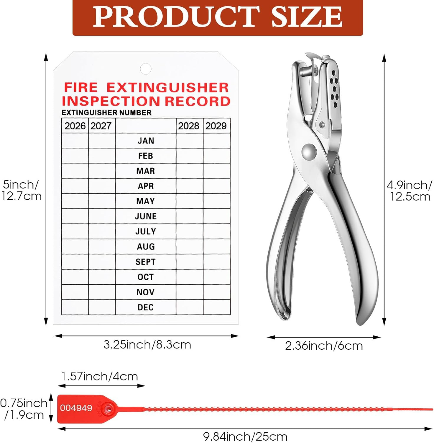 101 Pieces Monthly Fire Extinguisher Inspection Tags 2026 to 2029 Plastic Mainte
