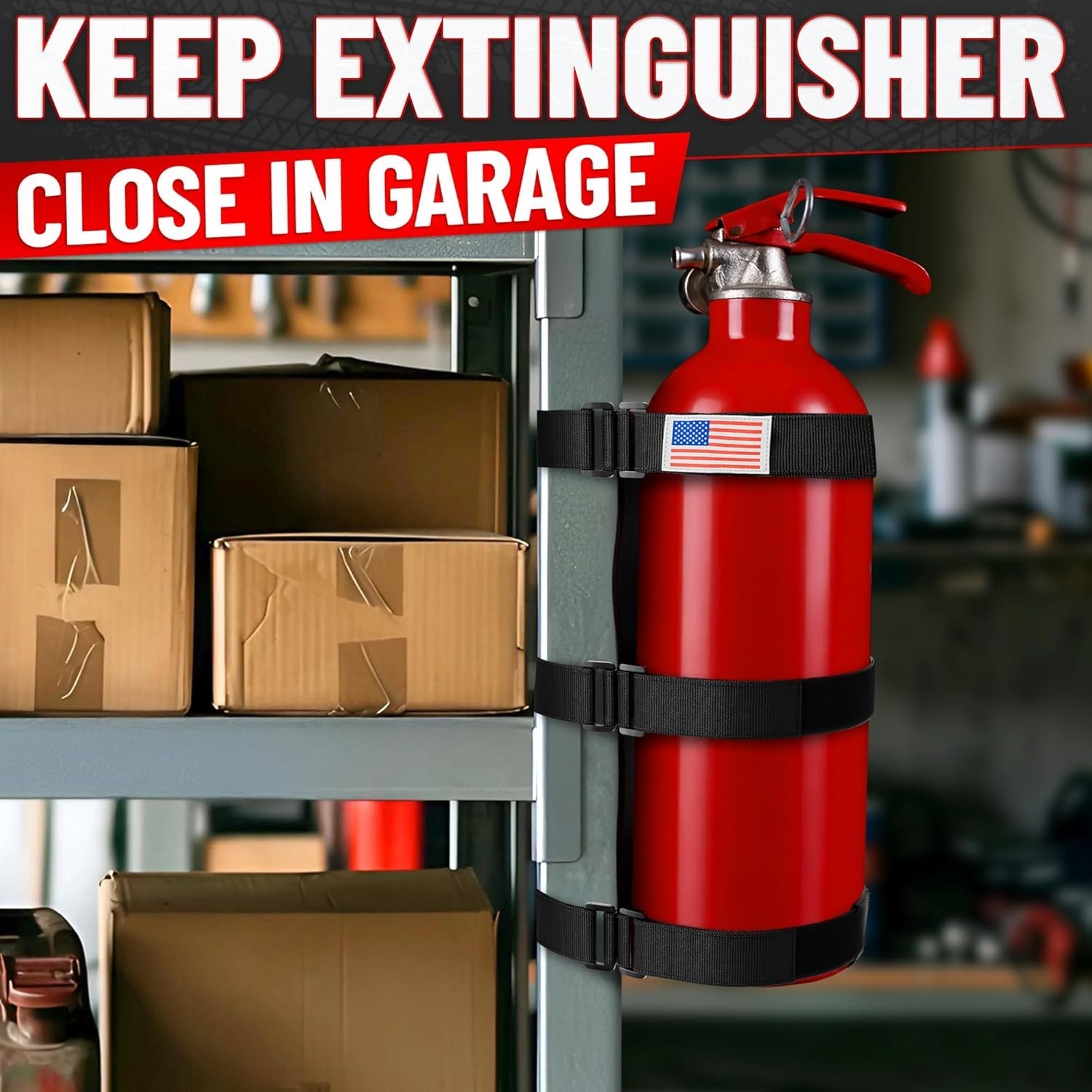 Patriotic Fire Extinguisher Mount with Quick Release for UTV & Off-Road Use