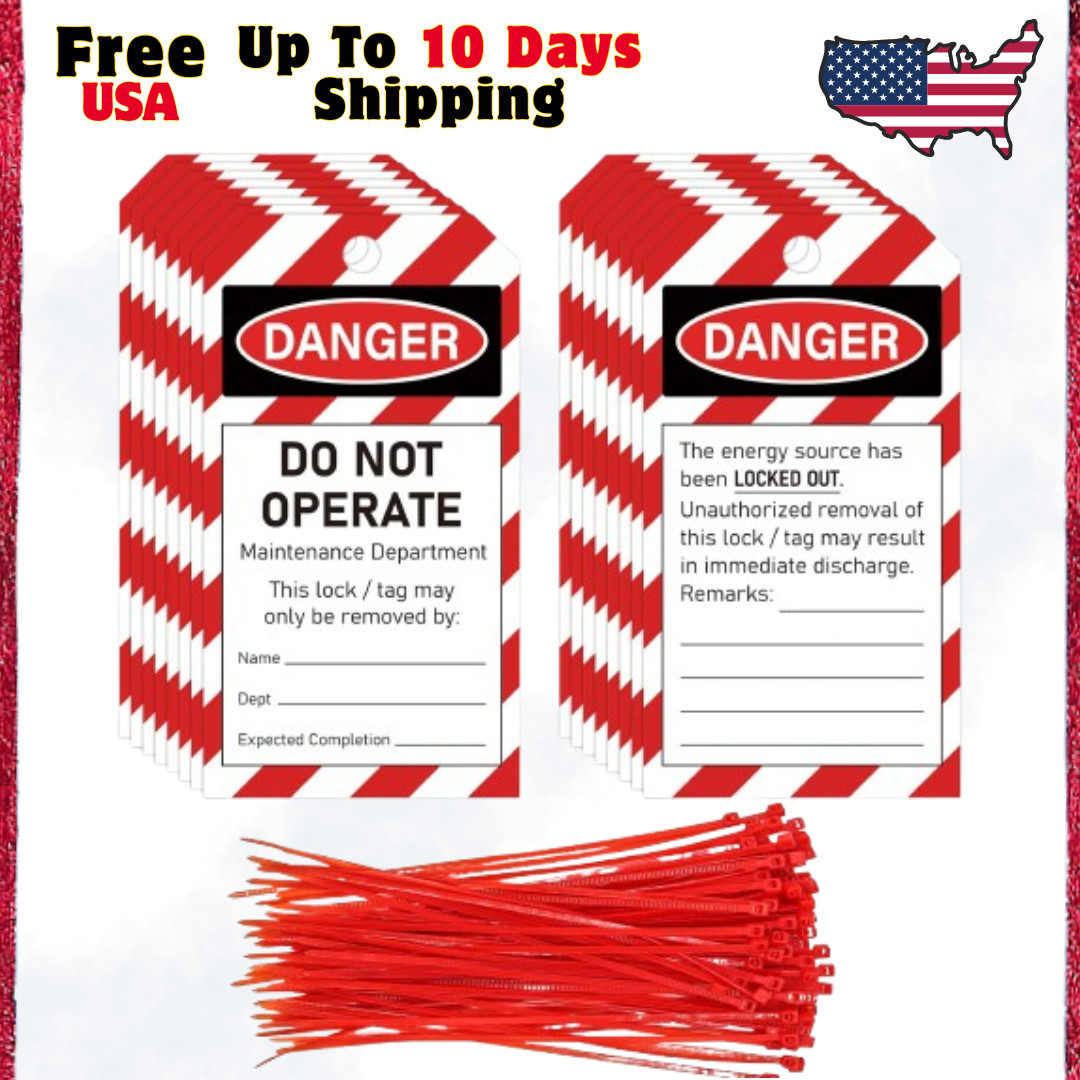 Lockout Tagout Tags Do Not Operate Equipment Labels W/ Zip Ties OSHA 50 Pcs