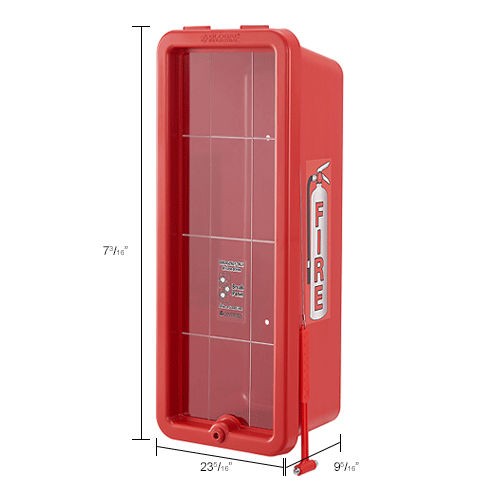 Global Industrial Plastic Fire Extinguisher Cabinet with Window Fits 10 lbs. Red